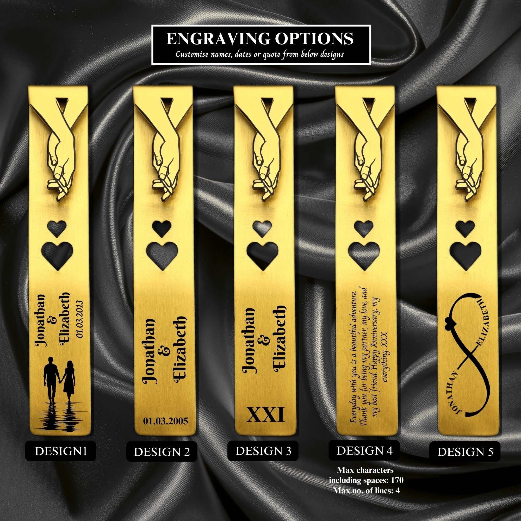 Personalised brass bookmark 21st wedding anniversary gift for wife with engraving in gift box