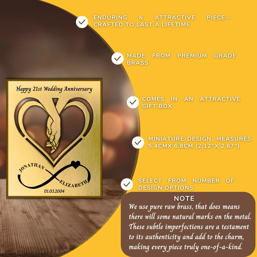 Infinite Love 21st wedding anniversary Brass mantelpiece Rowdy Robin