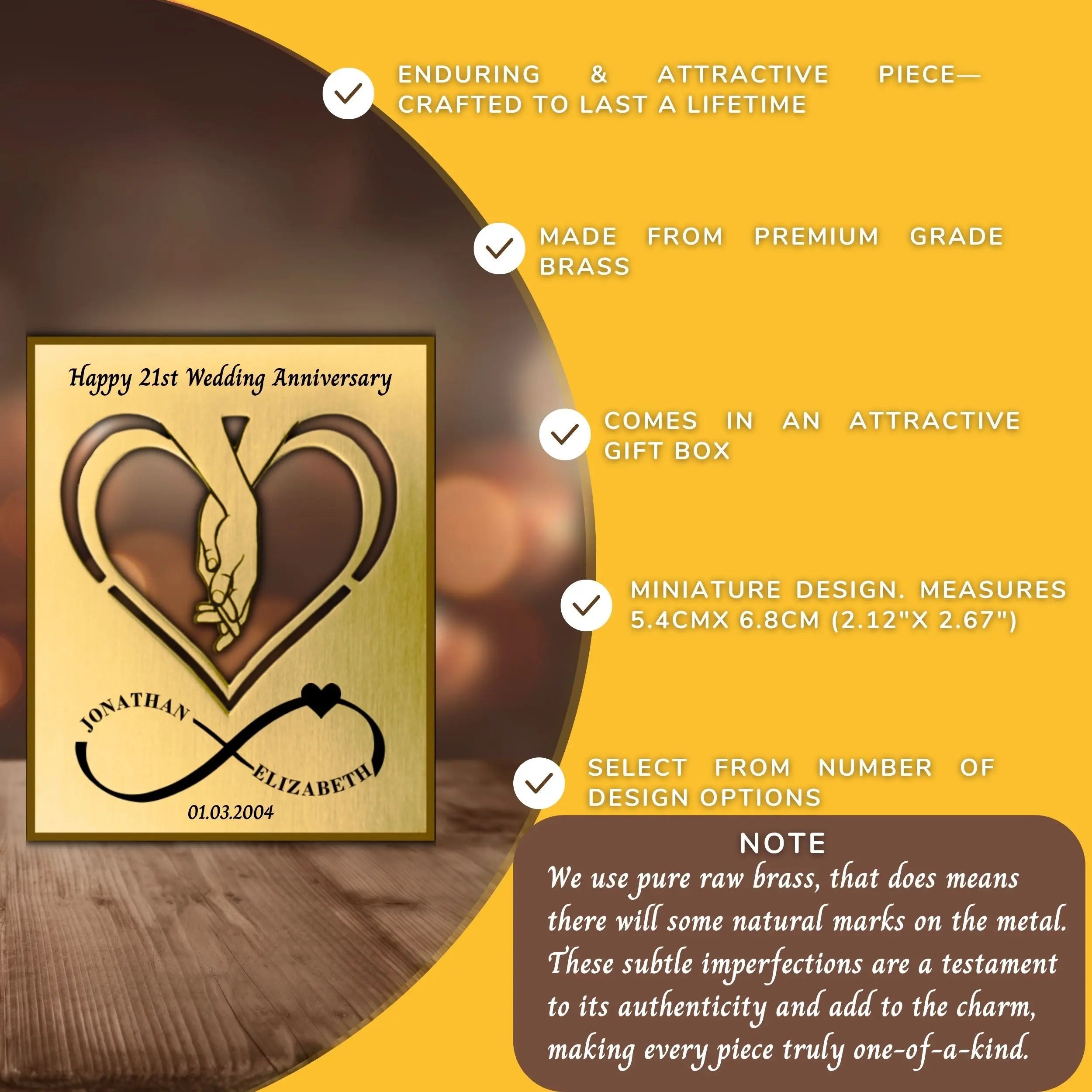 Infinite Love 21st wedding anniversary Brass mantelpiece Rowdy Robin