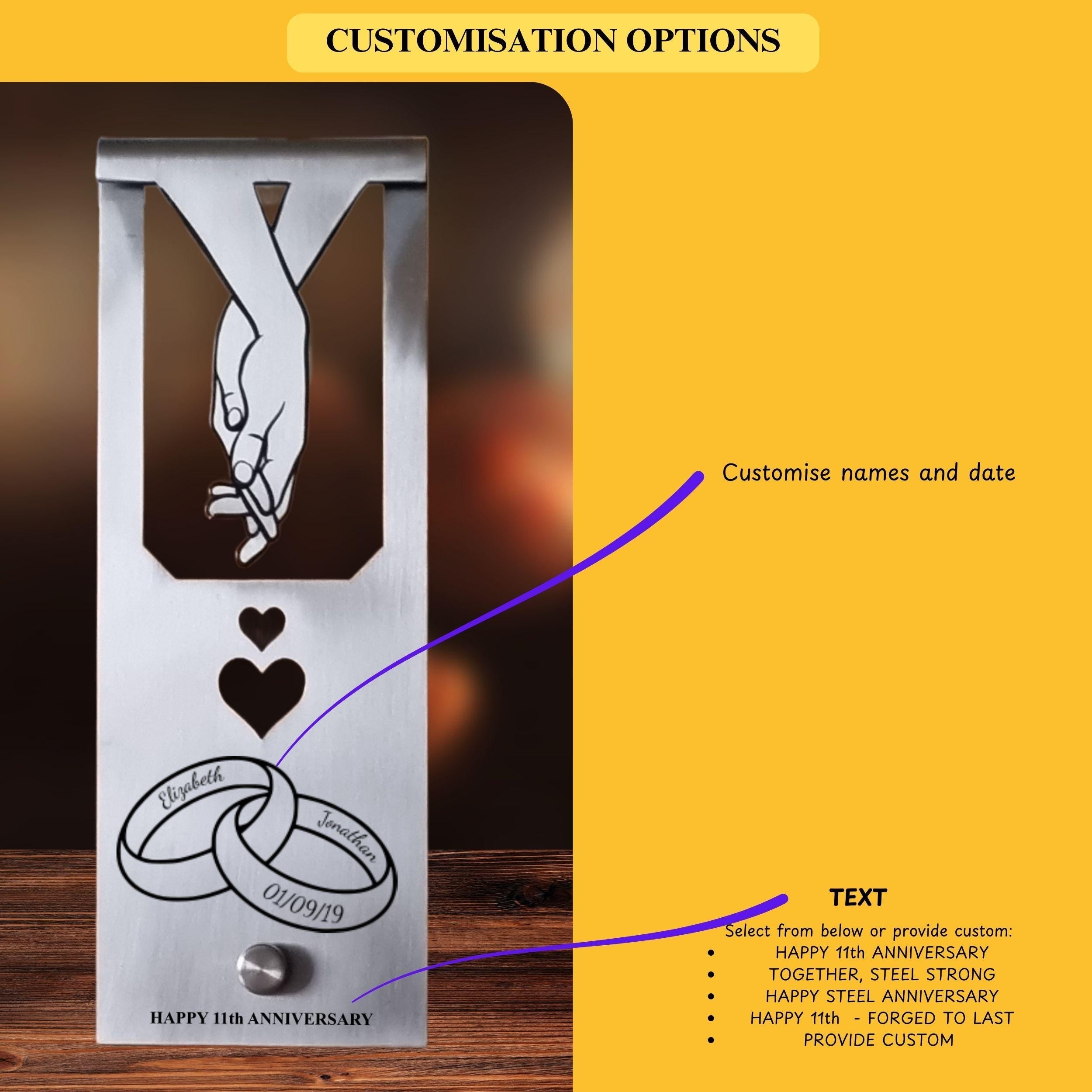 Ringbound  11th Wedding Anniversary Steel Mantelpiece Rowdy Robin