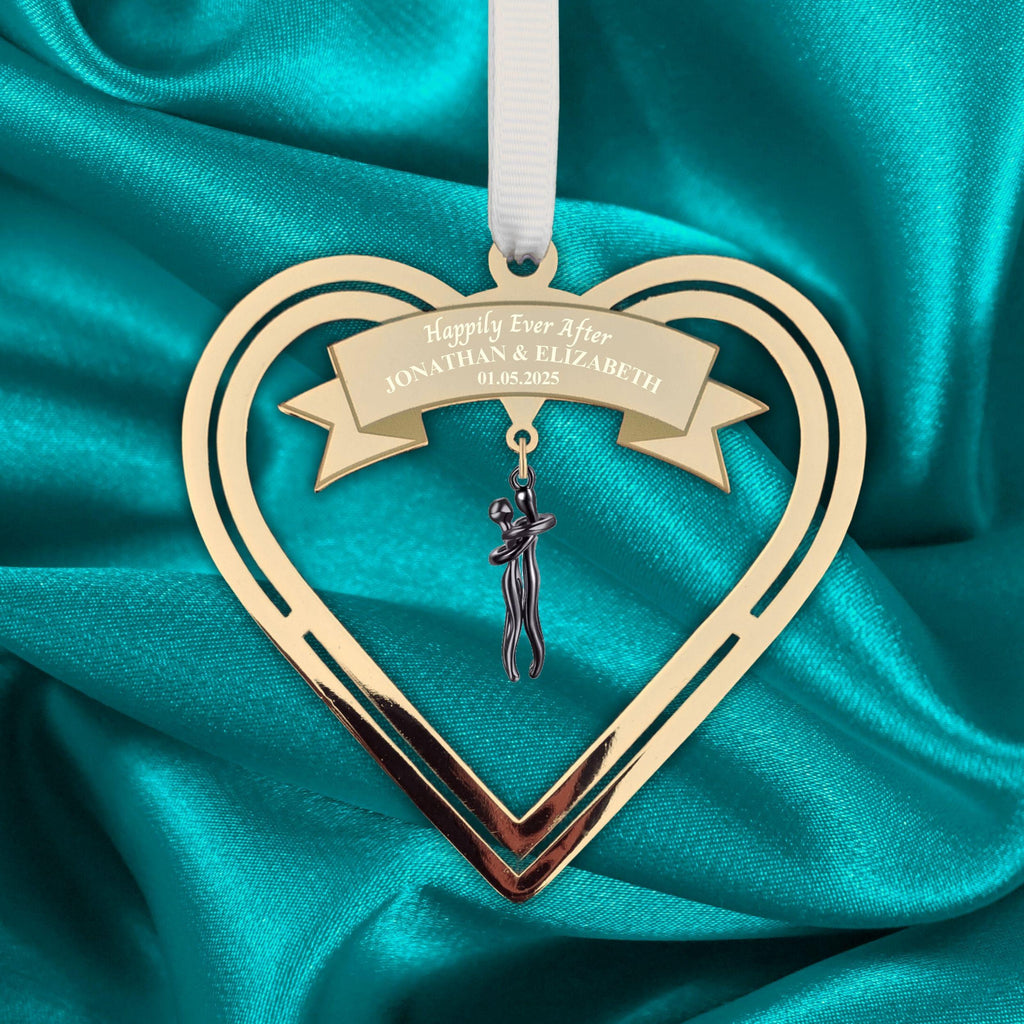 Personalised Wedding Gift for couple bride and groom Real Gold Plated Present Couple embrace Wedding Day Keepsake Hanging Ornament Rowdy Robin