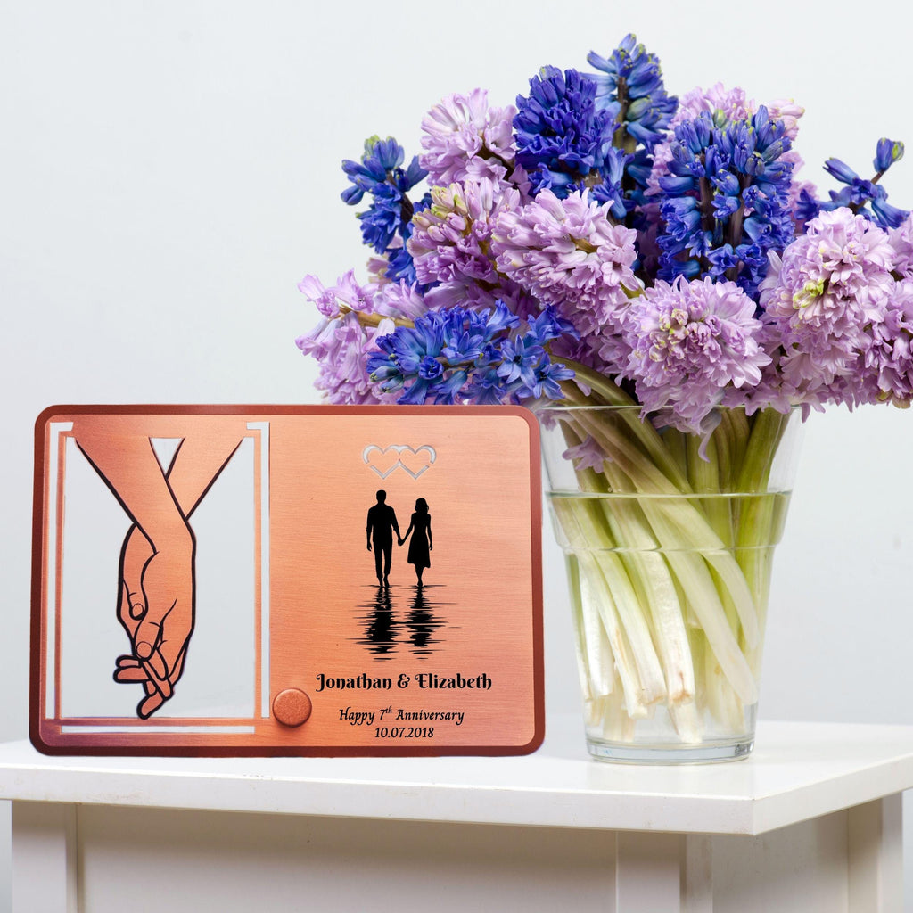 Silhouette 7th Wedding Anniversary 22nd anniversary Copper Mantelpiece frame Rowdy Robin