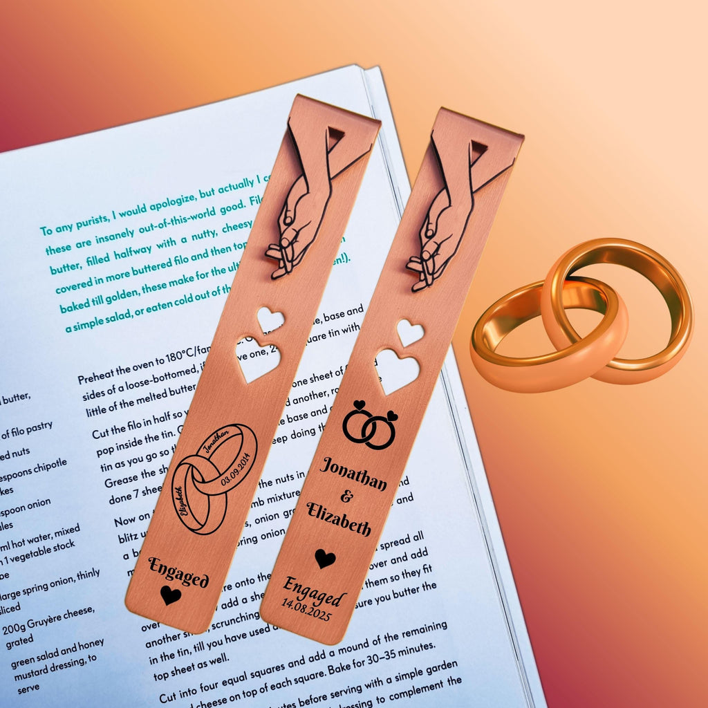 Engagement gift for Couples Copper bookmark with rings Rowdy Robin