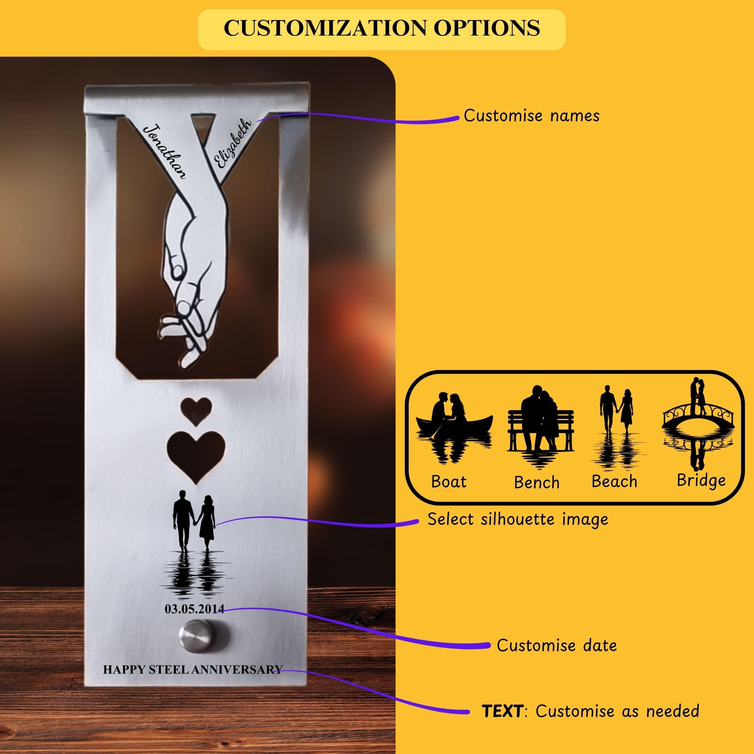 Silhouette  11th Wedding Anniversary Steel Mantelpiece Rowdy Robin