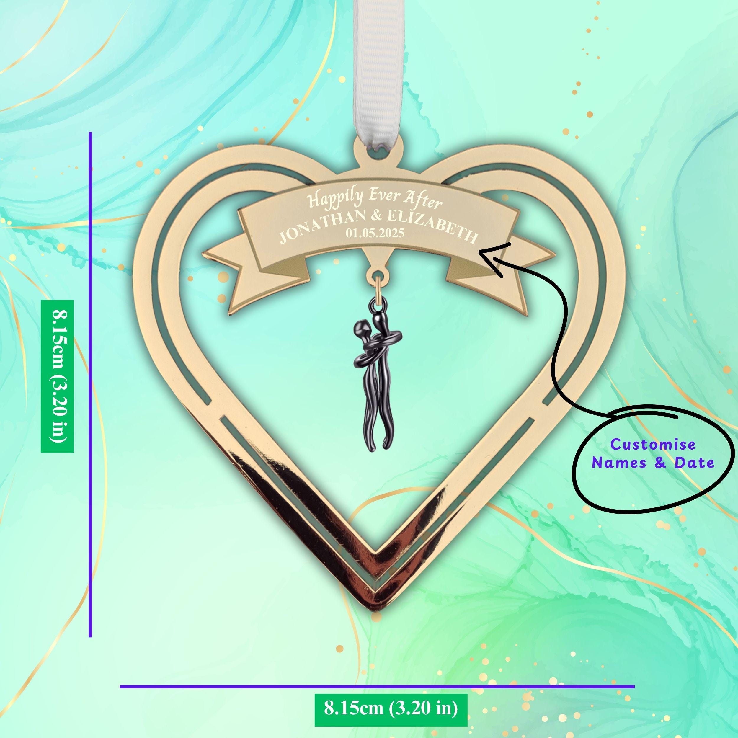 Personalised Wedding Gift for couple bride and groom Real Gold Plated Present Couple embrace Wedding Day Keepsake Hanging Ornament Rowdy Robin