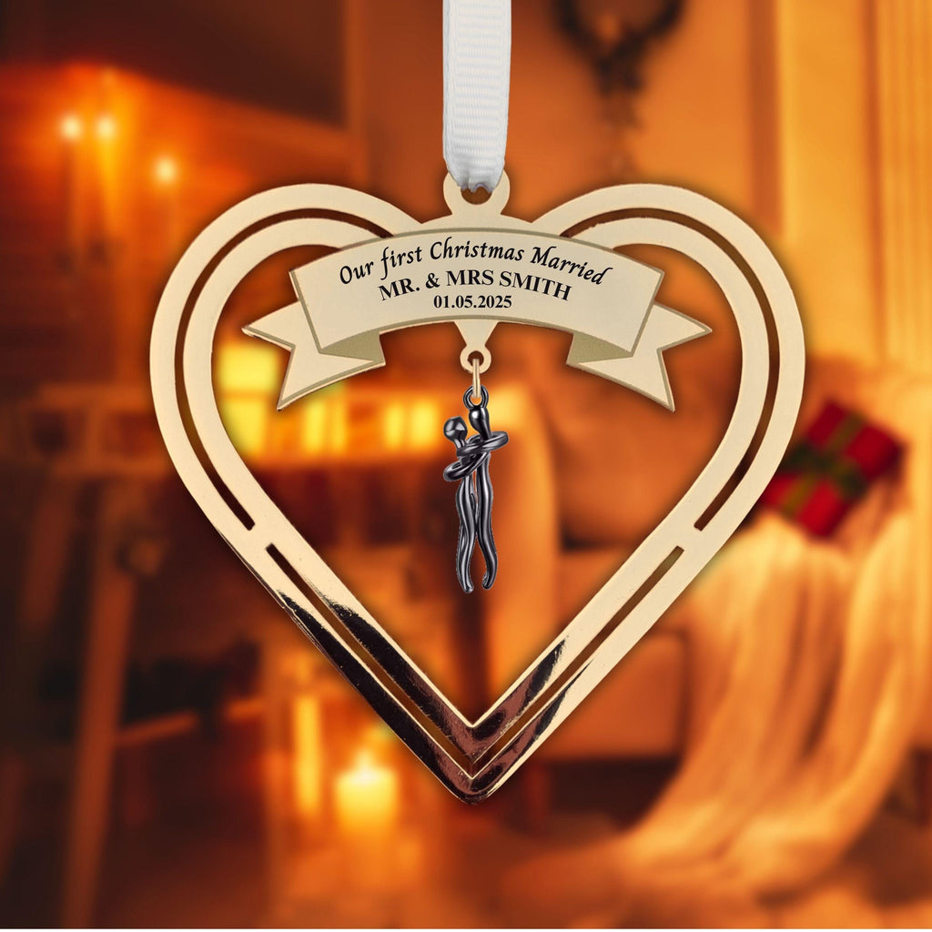 Personalised Christmas Ornament Our First Christmas married ornament Christmas tree Couple Wedding Gift Gold Plated full metal Rowdy Robin