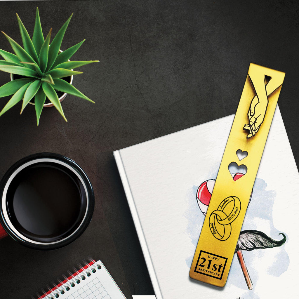 Ringbound 21st Wedding Anniversary Brass Bookmark Rowdy Robin