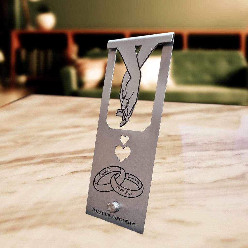 Ringbound  11th Wedding Anniversary Steel Mantelpiece Rowdy Robin