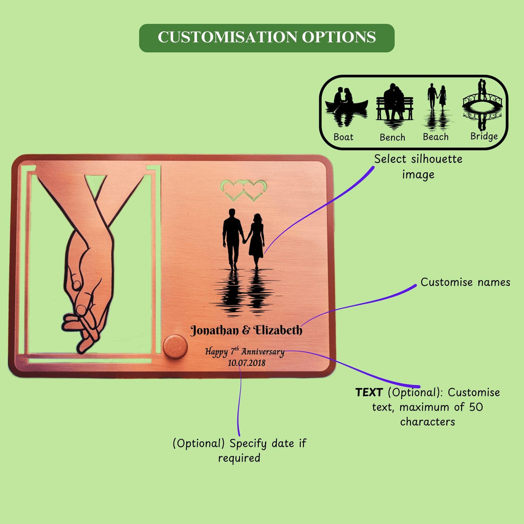 Silhouette 7th Wedding Anniversary 22nd anniversary Copper Mantelpiece frame Rowdy Robin