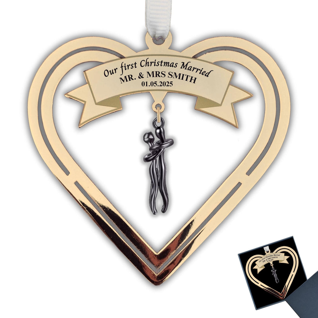 Personalised Christmas Ornament Our First Christmas married ornament Christmas tree Couple Wedding Gift Gold Plated full metal Rowdy Robin