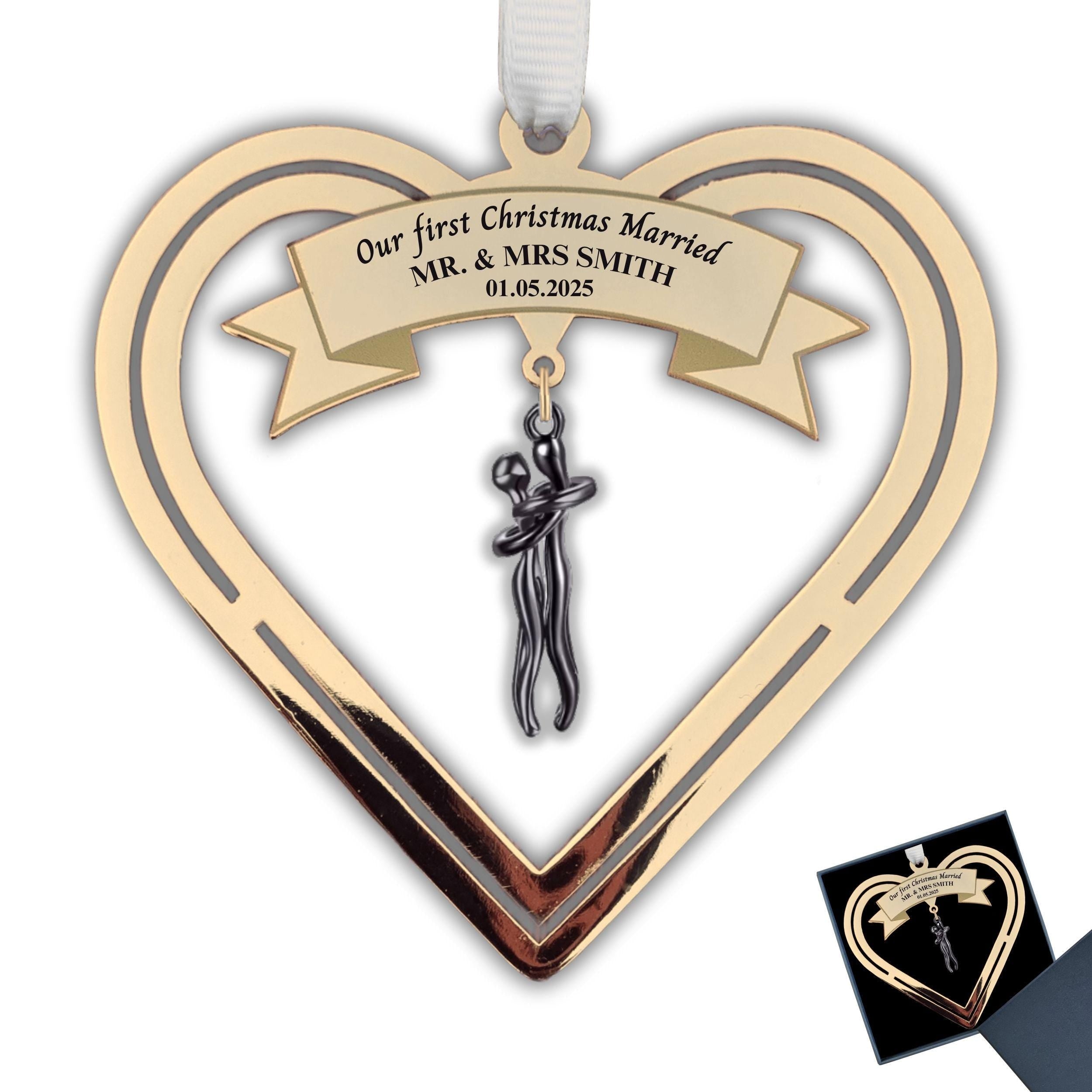 Personalised Christmas Ornament Our First Christmas married ornament Christmas tree Couple Wedding Gift Gold Plated full metal Rowdy Robin