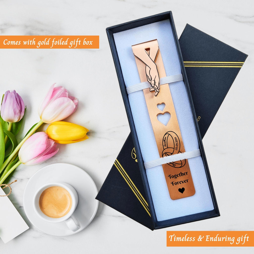 Engagement gift for Couples Copper bookmark with rings Rowdy Robin