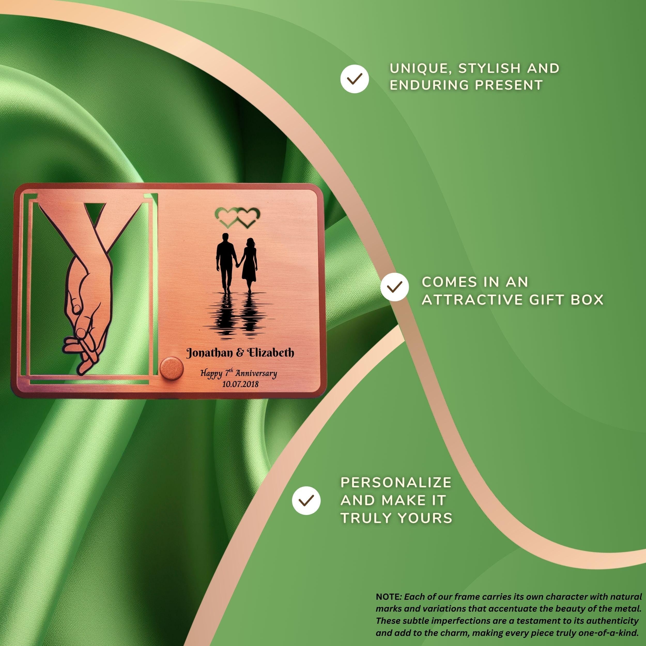 Silhouette 7th Wedding Anniversary 22nd anniversary Copper Mantelpiece frame Rowdy Robin