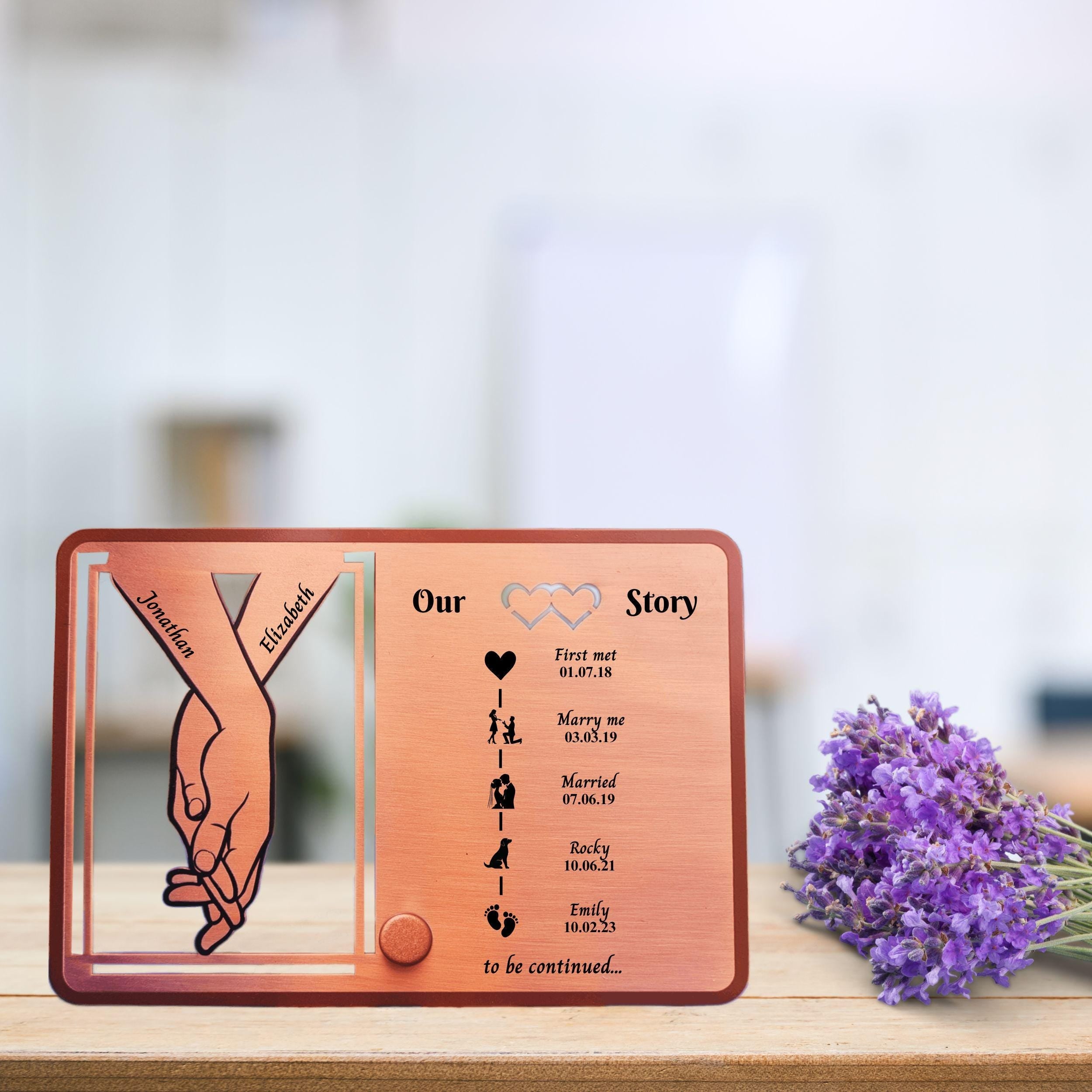 Our Story 7th Wedding Anniversary 22nd anniversary Copper frame Rowdy Robin