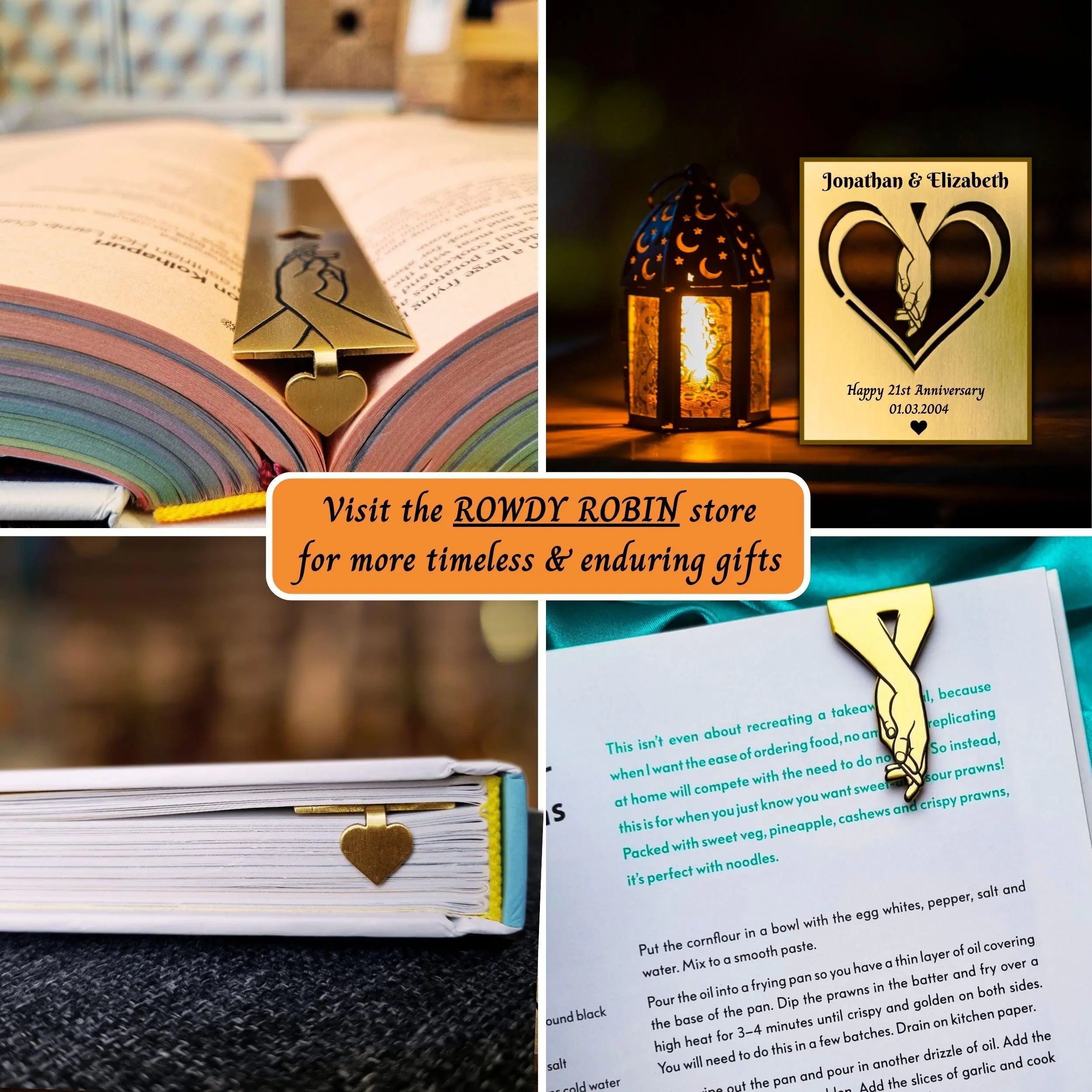 Infinite Love 21st Wedding Anniversary Brass Bookmark with Heart Rowdy Robin