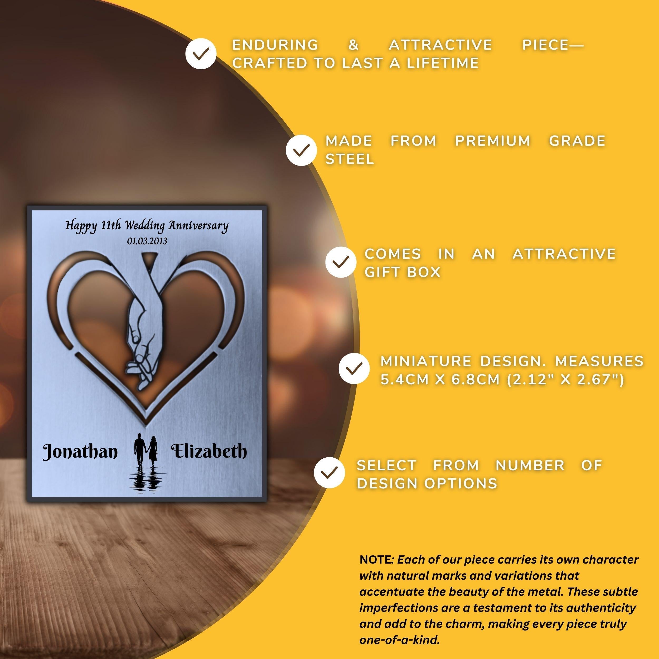 Silhouette 11th Wedding Anniversary Steel Mantelpiece Rowdy Robin