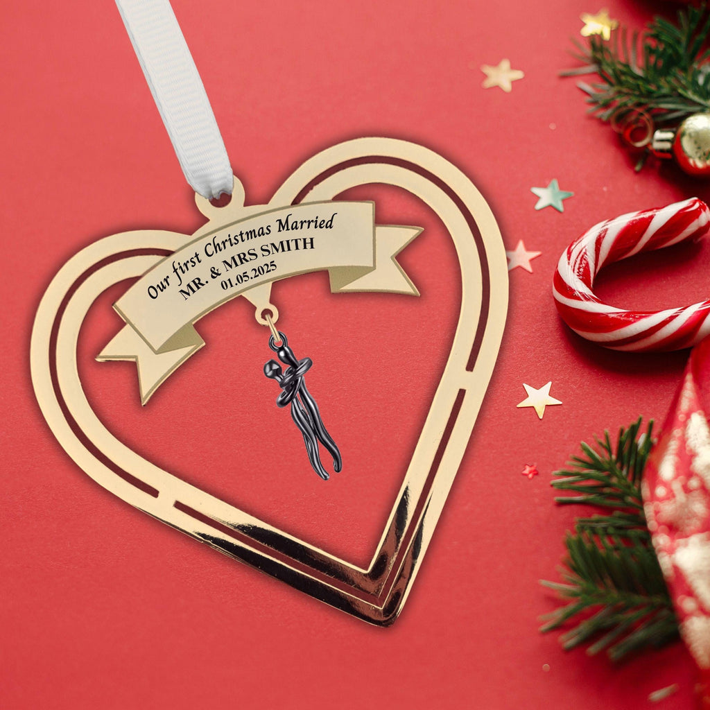 Personalised Christmas Ornament Our First Christmas married ornament Christmas tree Couple Wedding Gift Gold Plated full metal Rowdy Robin