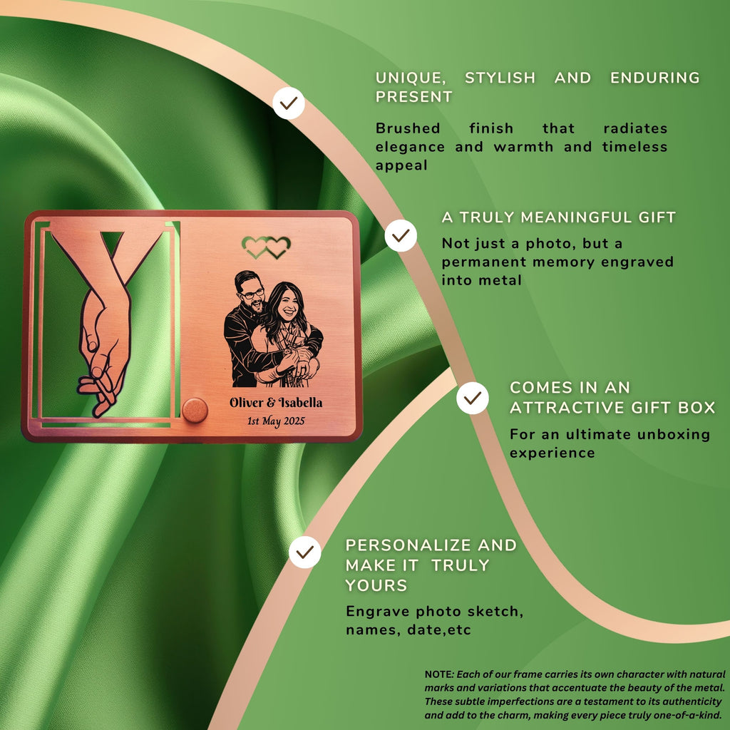 Personalised portrait Copper frame 7th Wedding anniversary gift 22nd Custom Photo on metal