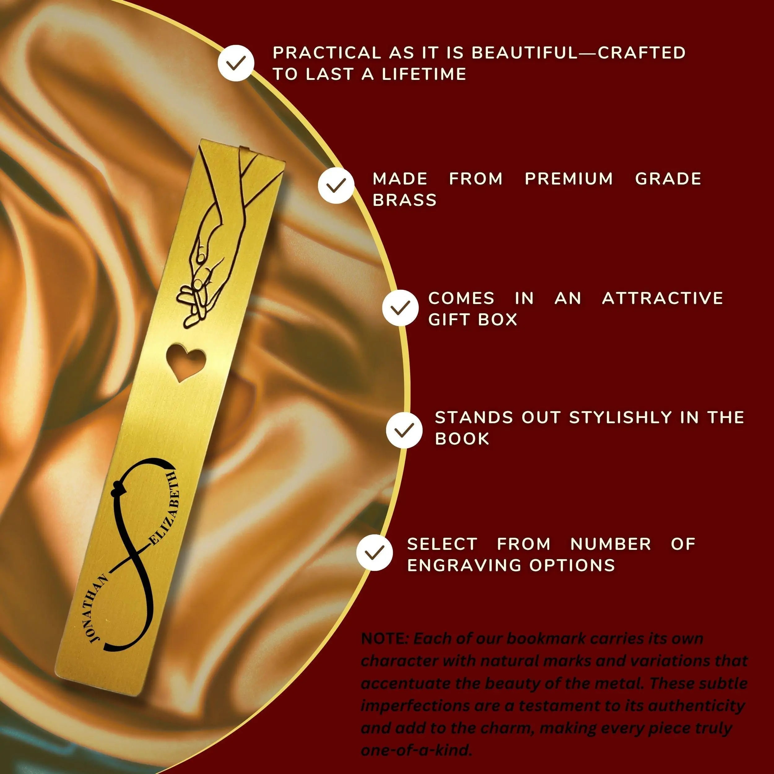 Infinite Love 21st Wedding Anniversary Brass Bookmark with Heart Rowdy Robin