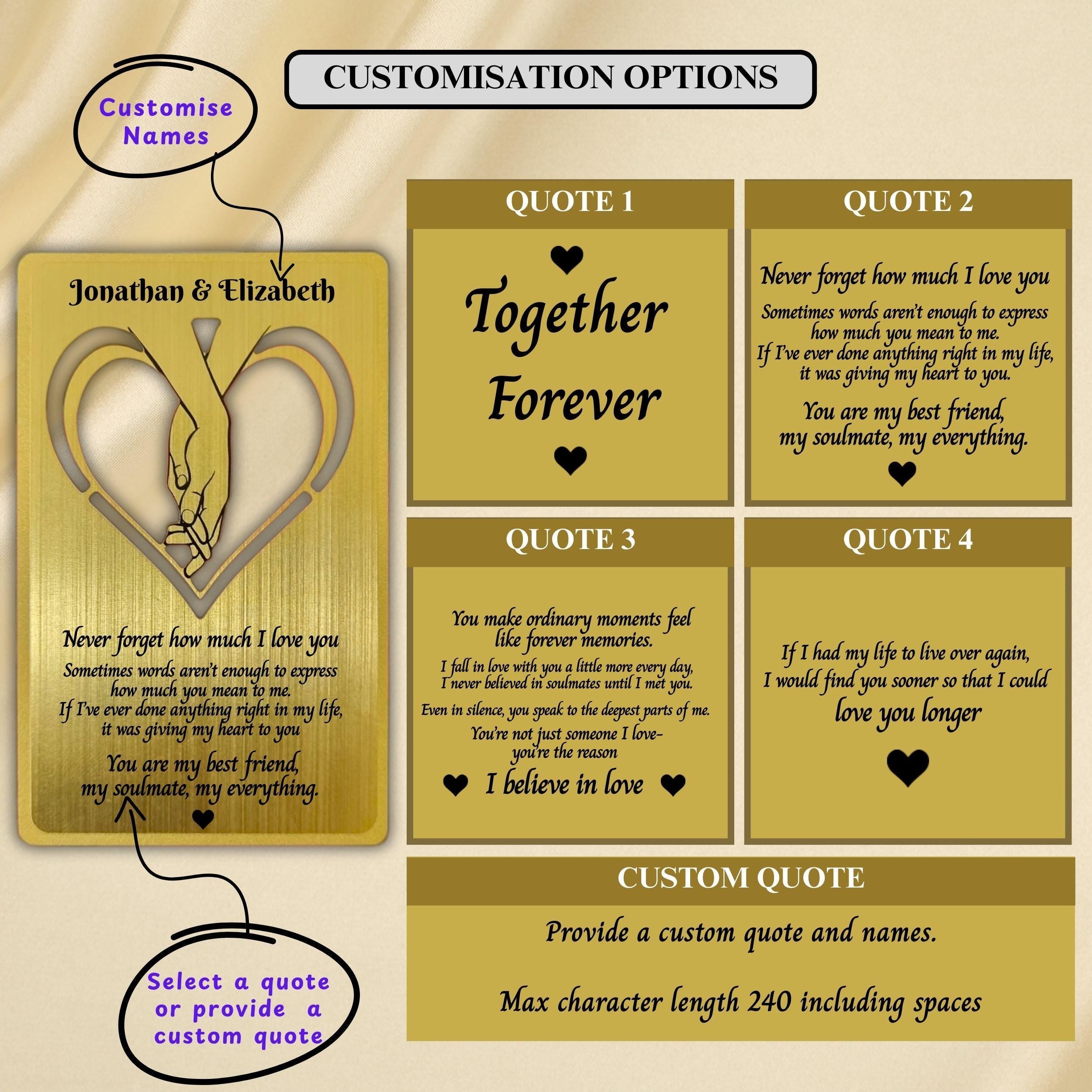 Personalised Metal Wallet Insert Card Wallet Keepsake Rowdy Robin