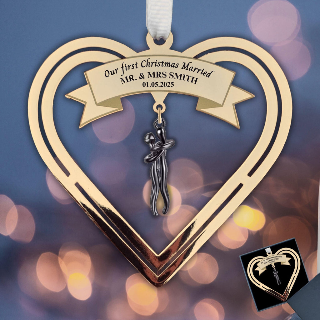 Personalised Christmas Ornament Our First Christmas married ornament Christmas tree Couple Wedding Gift Gold Plated full metal Rowdy Robin