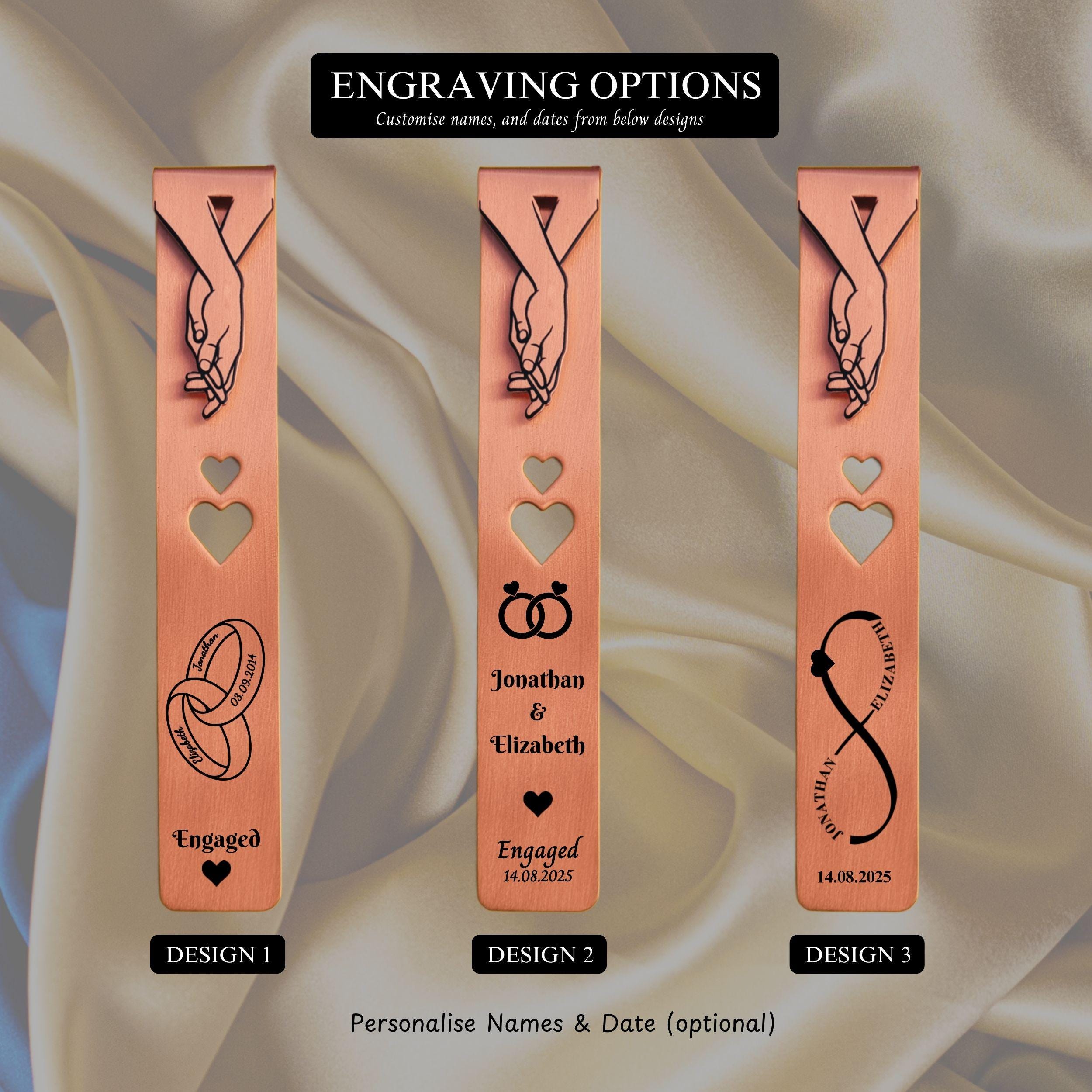 Engagement gift for Couples Copper bookmark with rings Rowdy Robin
