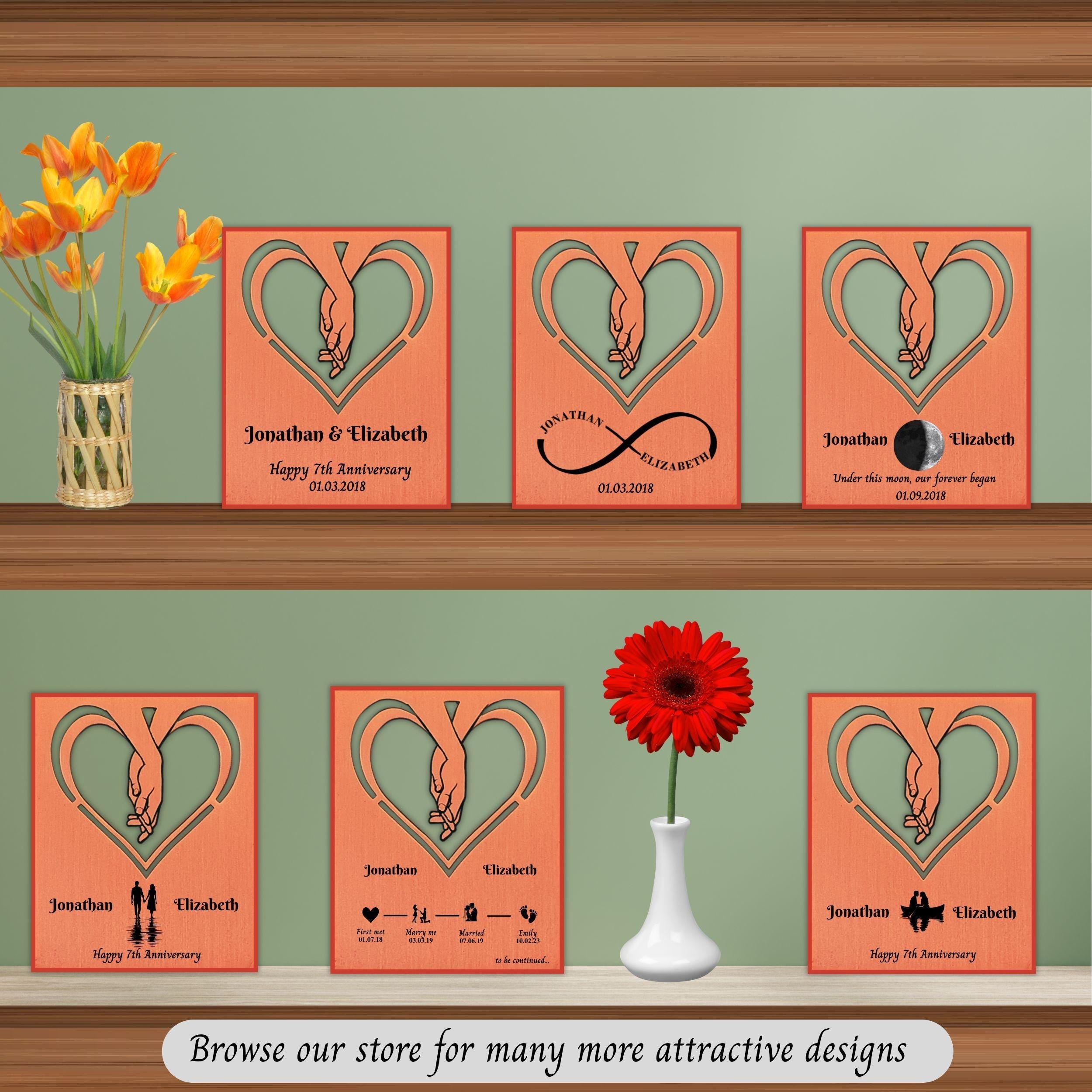 Silhouette 7th Wedding Anniversary 22nd anniversary Copper Mantelpiece Rowdy Robin