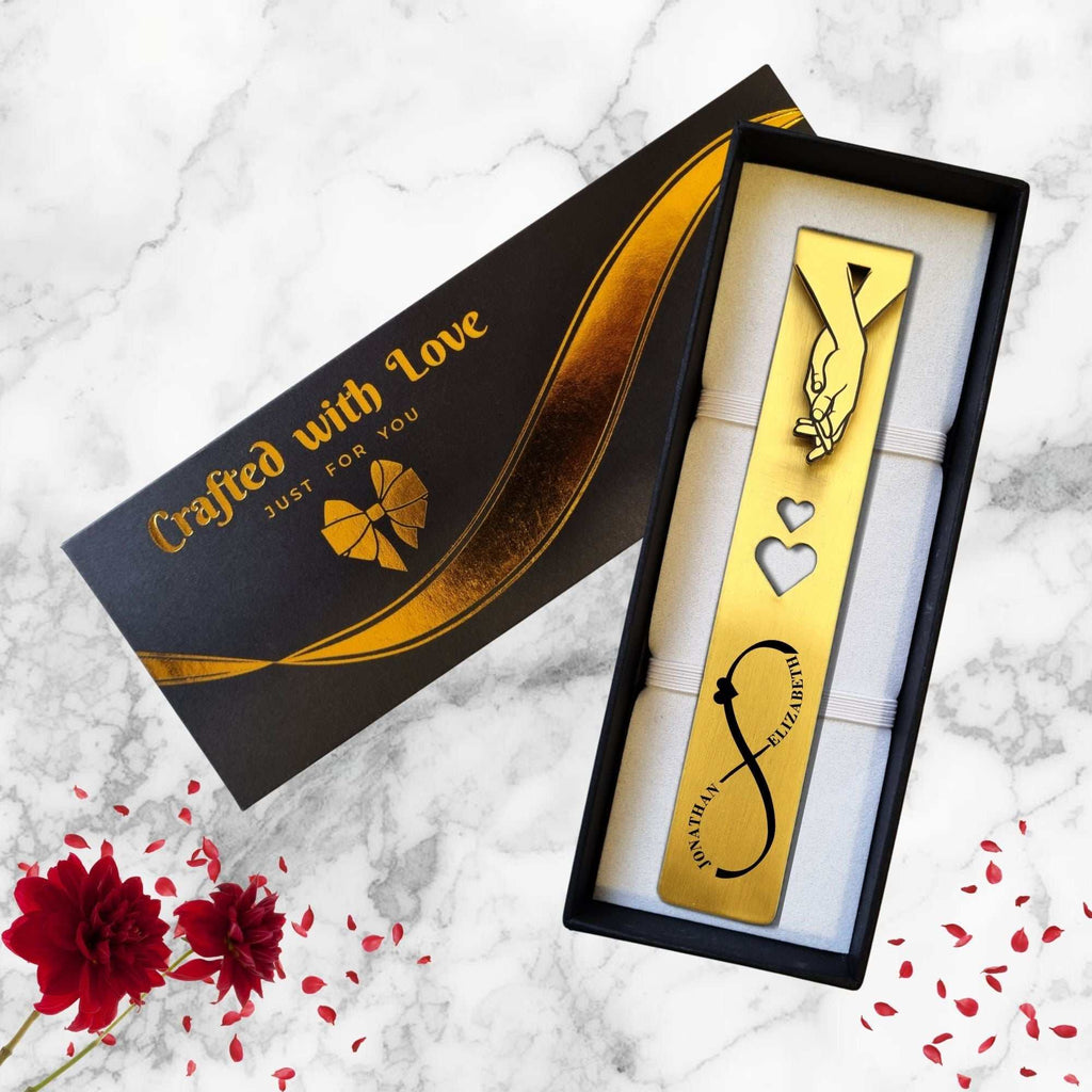 Personalised brass bookmark 21st wedding anniversary gift for wife with engraving in gift box