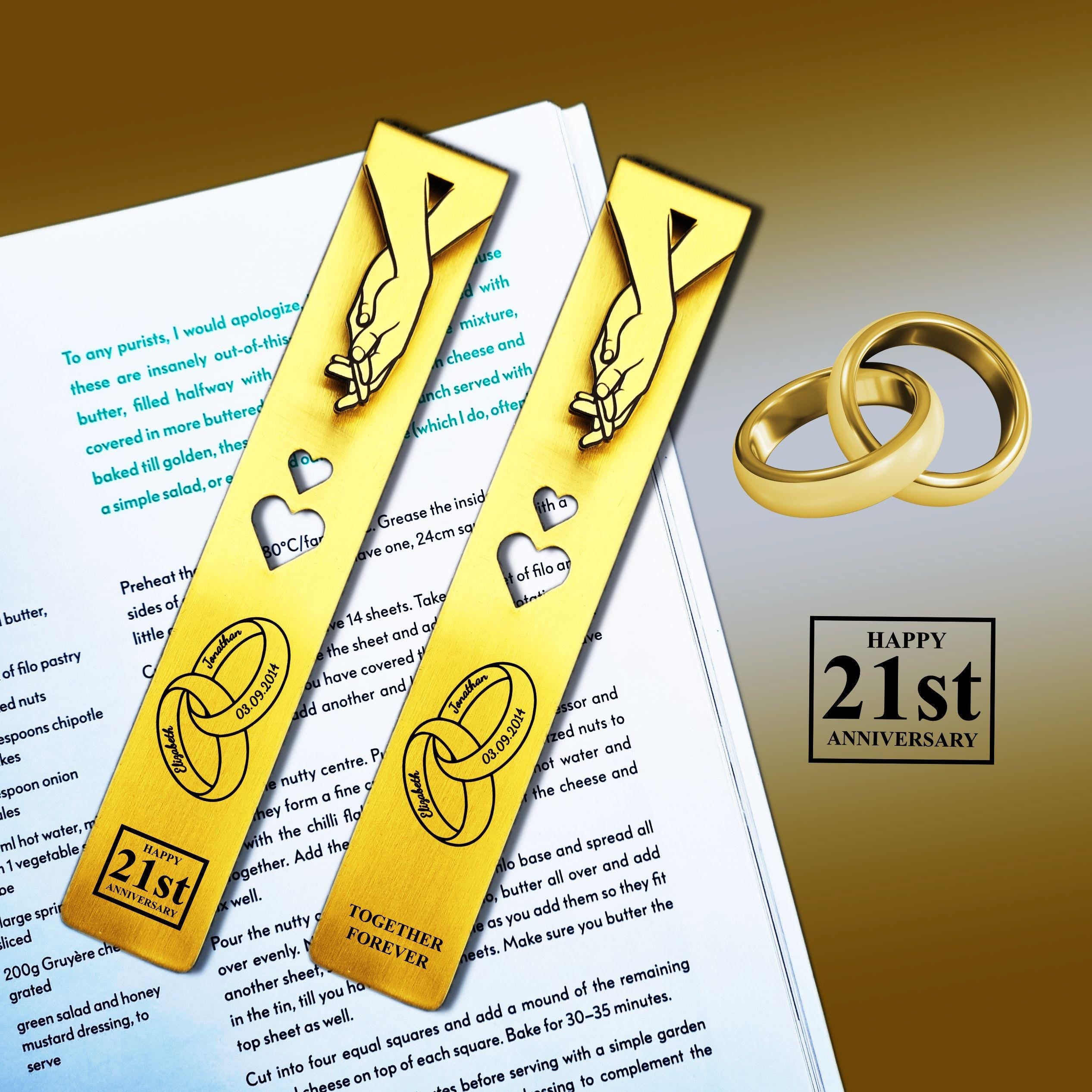 Ringbound 21st Wedding Anniversary Brass Bookmark Rowdy Robin