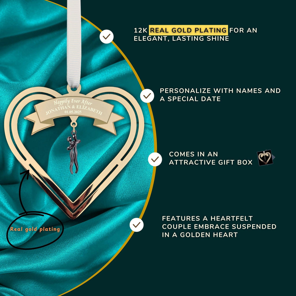Personalised Wedding Gift for couple bride and groom Real Gold Plated Present Couple embrace Wedding Day Keepsake Hanging Ornament Rowdy Robin