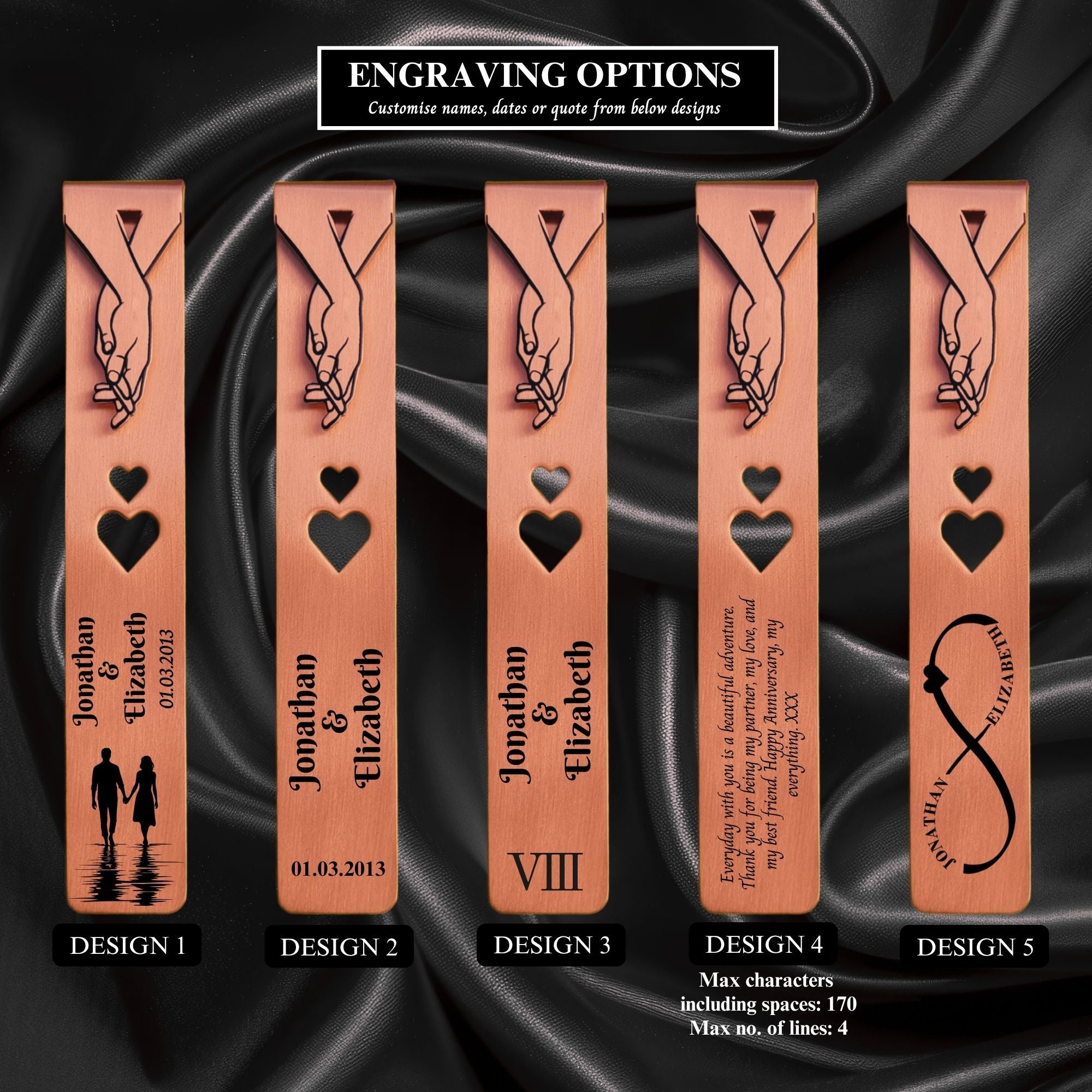 Personalised Bronze Bookmark 8th Wedding Anniversary Gift for Wife
