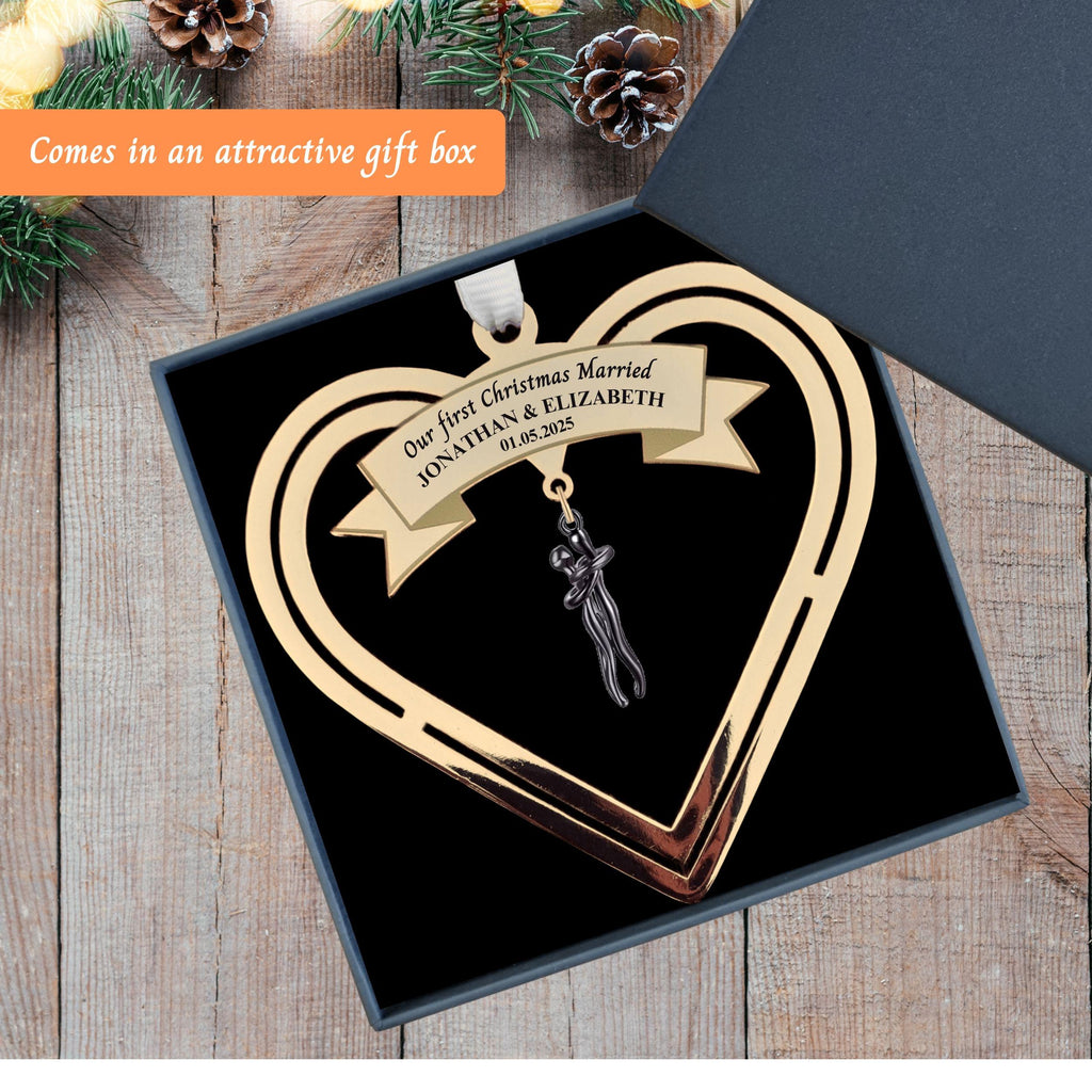 Personalised Christmas Ornament Our First Christmas married ornament Christmas tree Couple Wedding Gift Gold Plated full metal Rowdy Robin