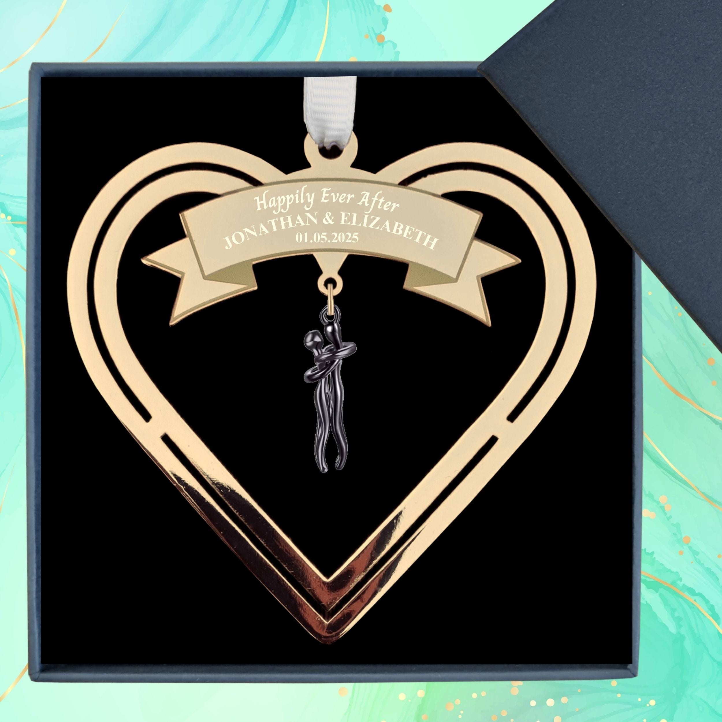 Personalised Wedding Gift for couple bride and groom Real Gold Plated Present Couple embrace Wedding Day Keepsake Hanging Ornament Rowdy Robin