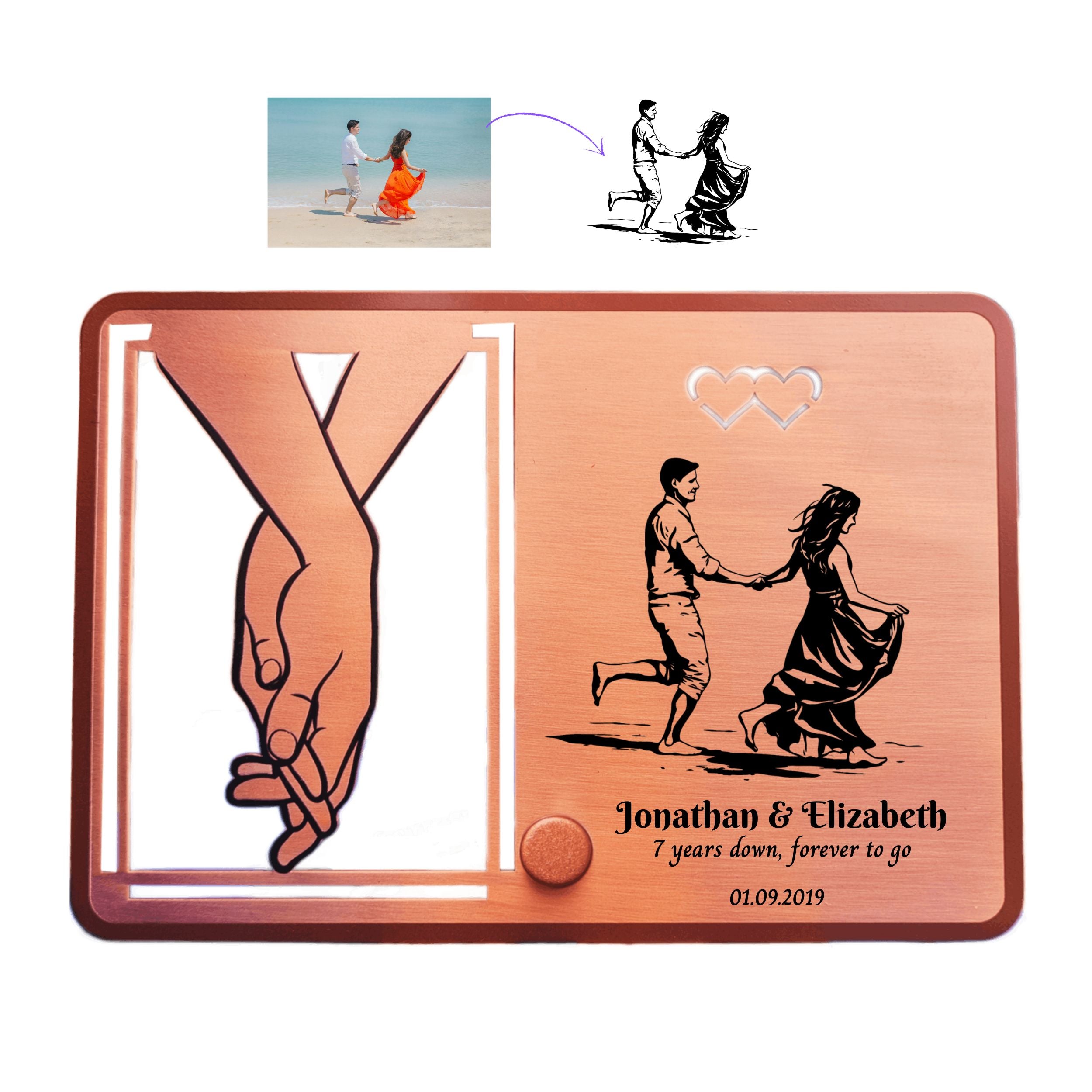 Personalised portrait Copper frame 7th Wedding anniversary gift 22nd Custom Photo on metal