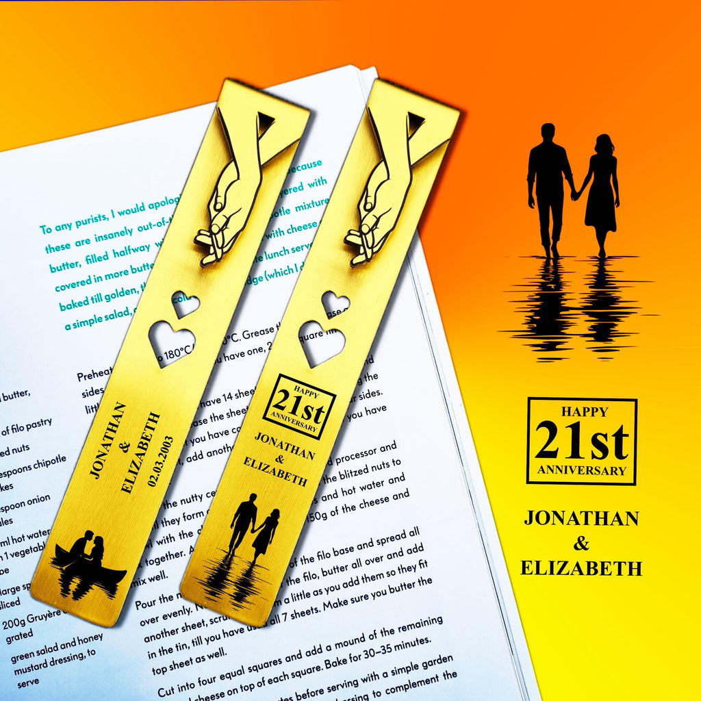 Silhouette 21st Wedding Anniversary Brass Bookmark Rowdy Robin
