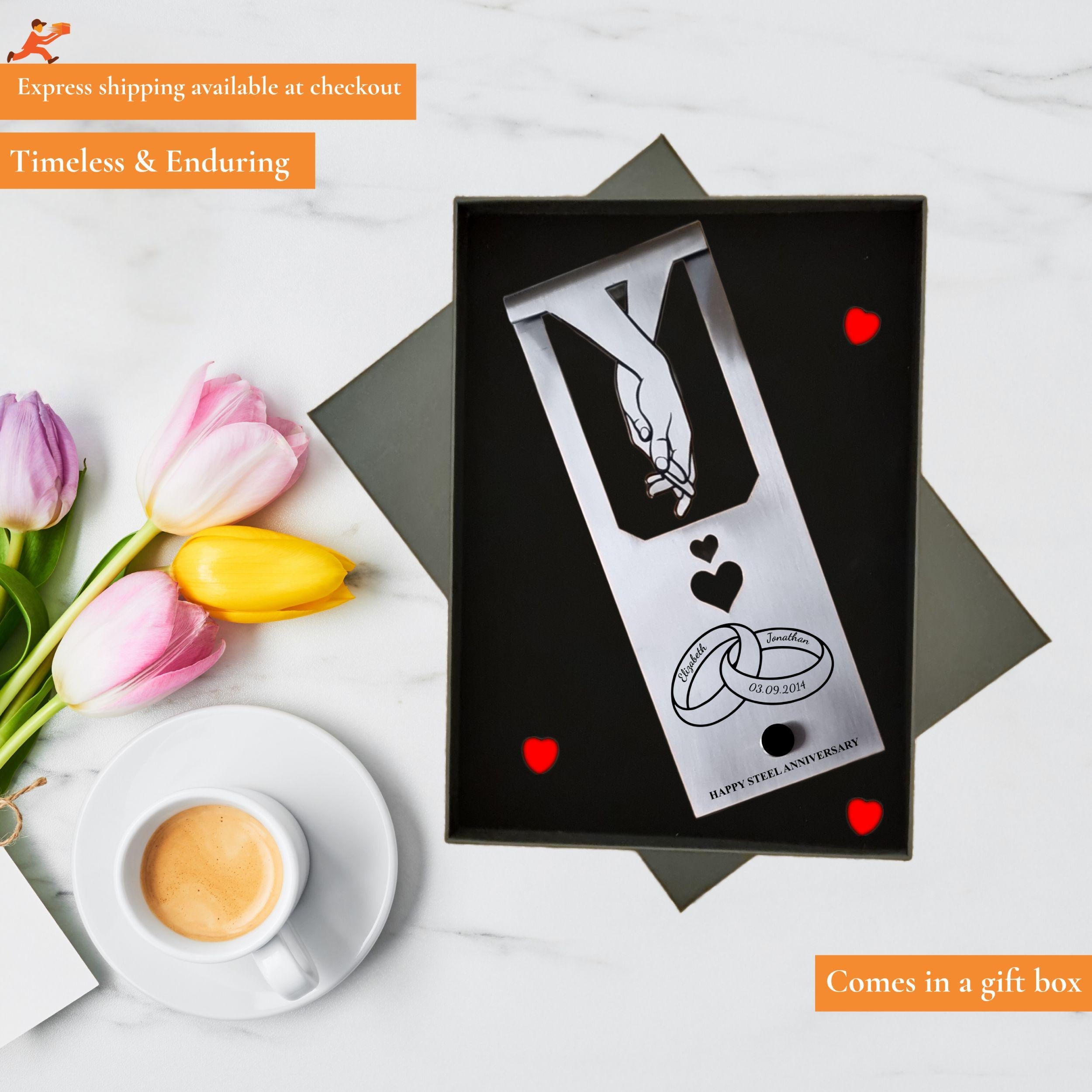 Ringbound  11th Wedding Anniversary Steel Mantelpiece Rowdy Robin