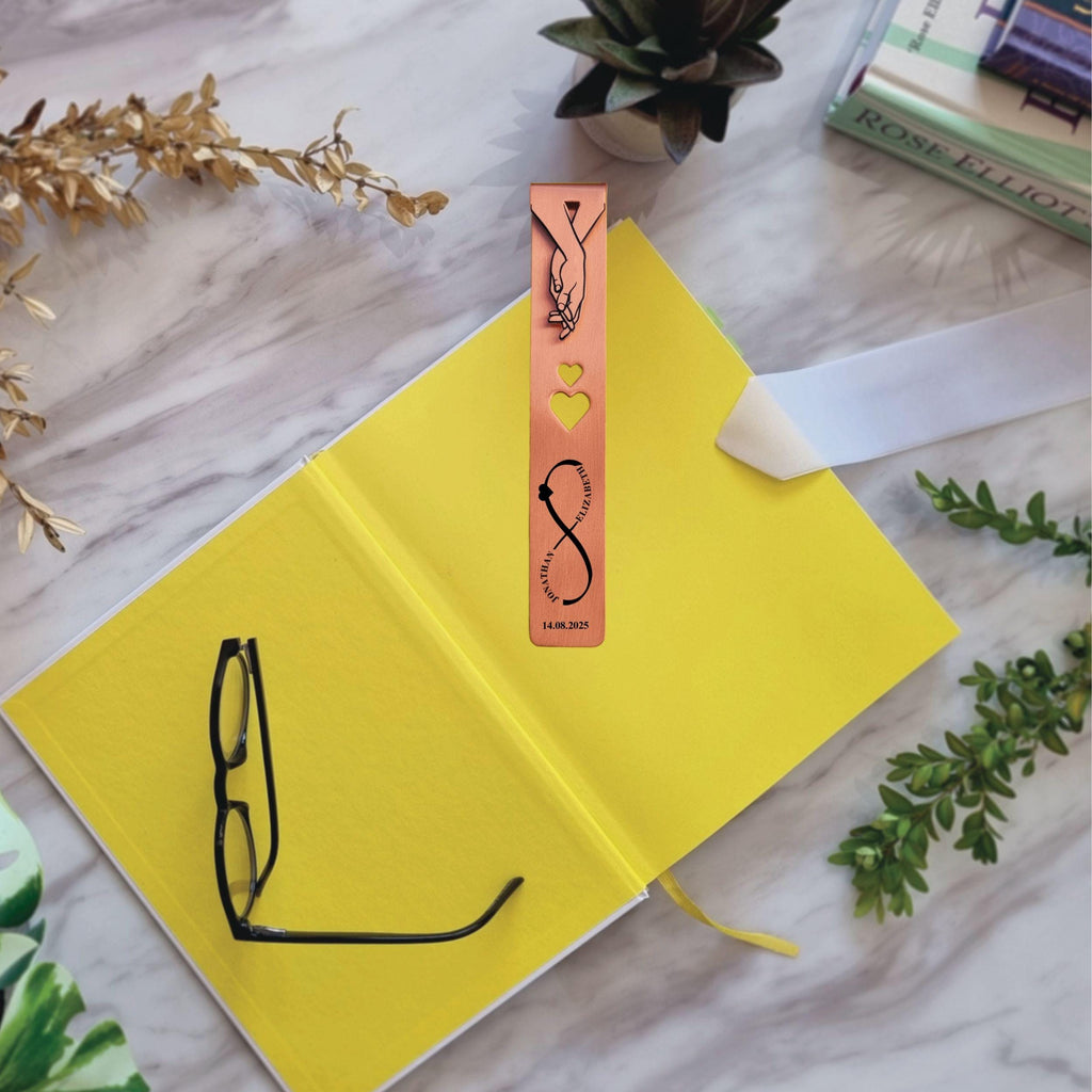 Engagement gift for Couples Copper bookmark with rings Rowdy Robin