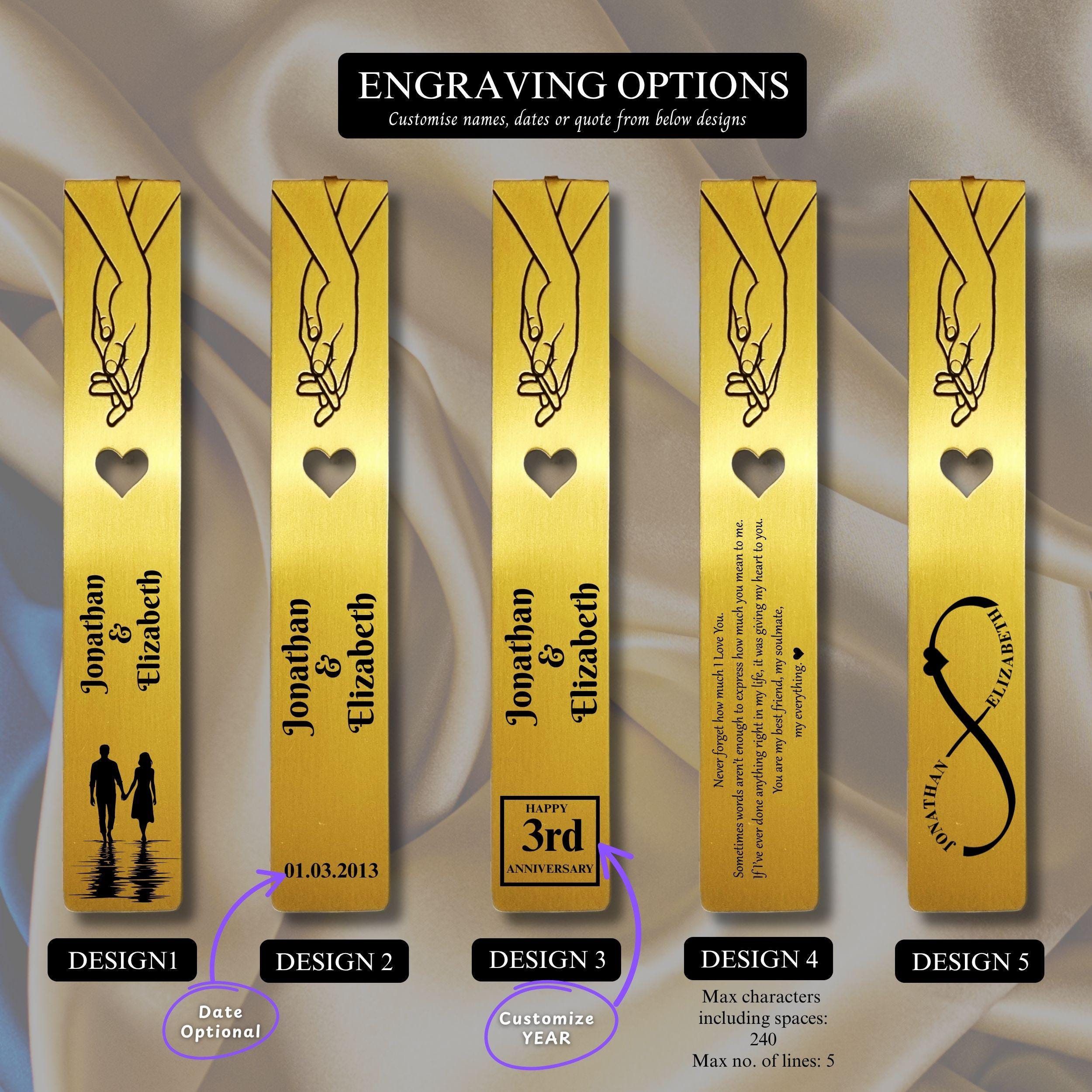 Gold bookmark - Personalised Wedding Anniversary gift for wife Romantic present for girlfriend Rowdy Robin