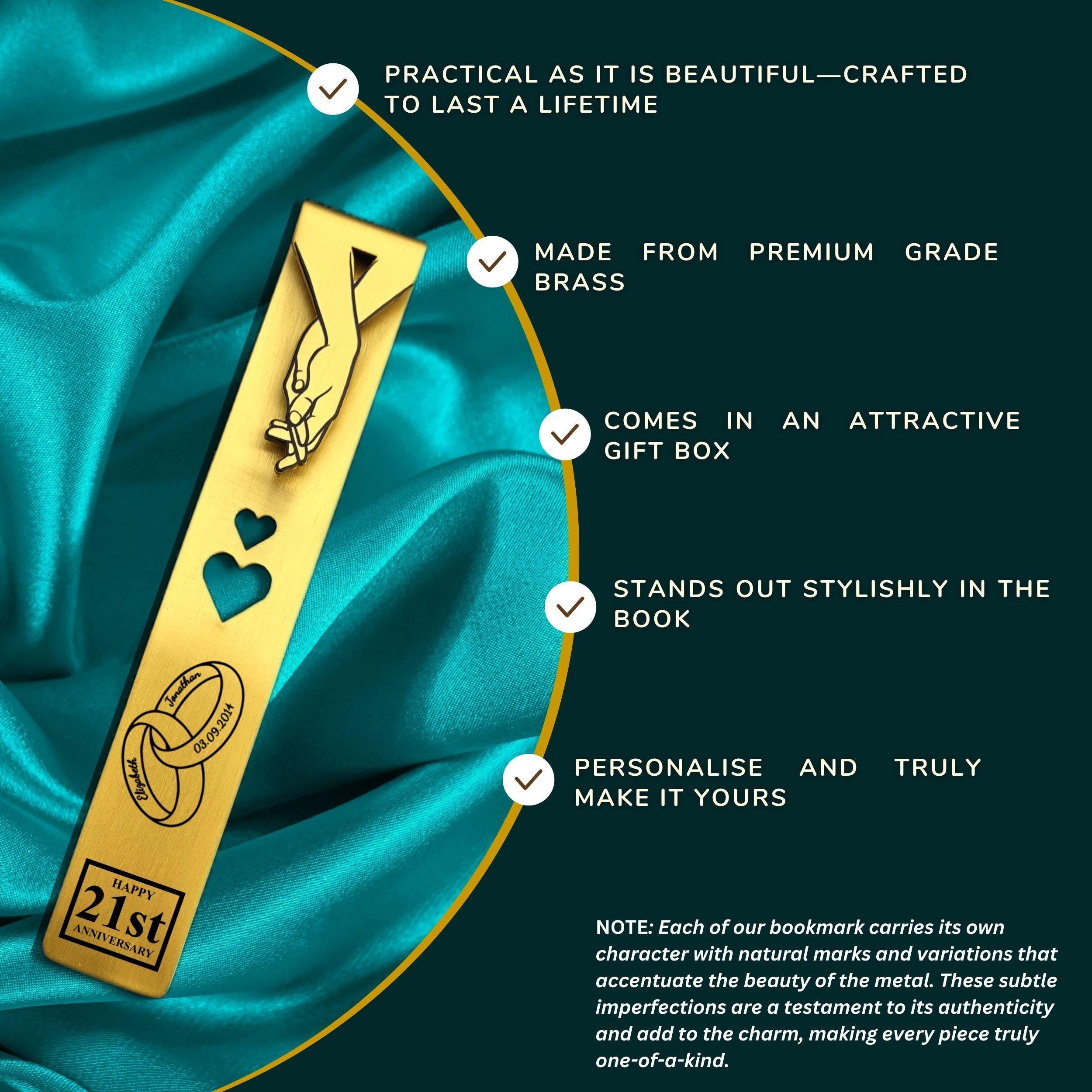 Ringbound 21st Wedding Anniversary Brass Bookmark Rowdy Robin