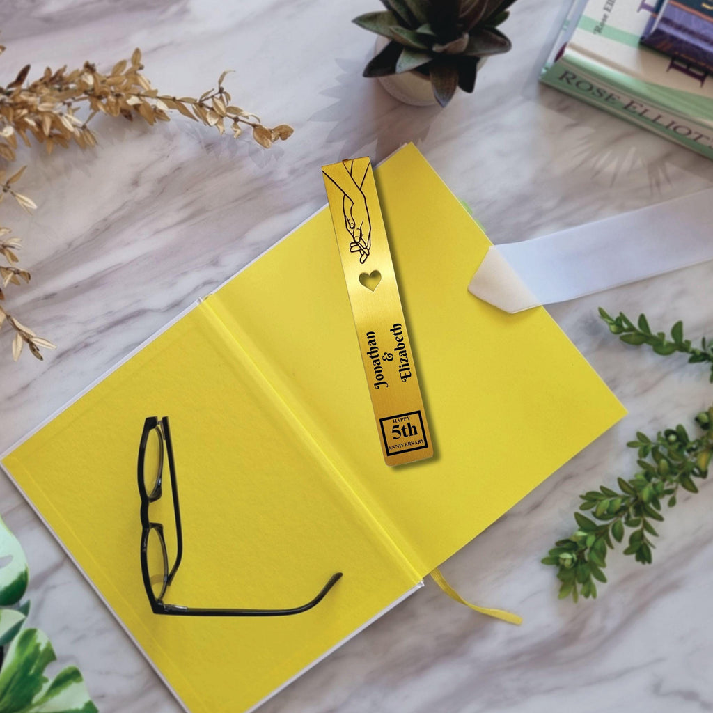 Gold bookmark - Personalised Wedding Anniversary gift for wife Romantic present for girlfriend Rowdy Robin