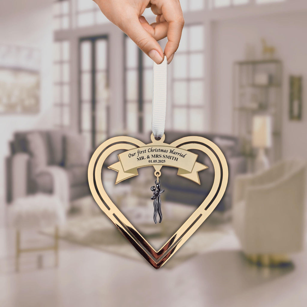 Personalised Christmas Ornament Our First Christmas married ornament Christmas tree Couple Wedding Gift Gold Plated full metal Rowdy Robin