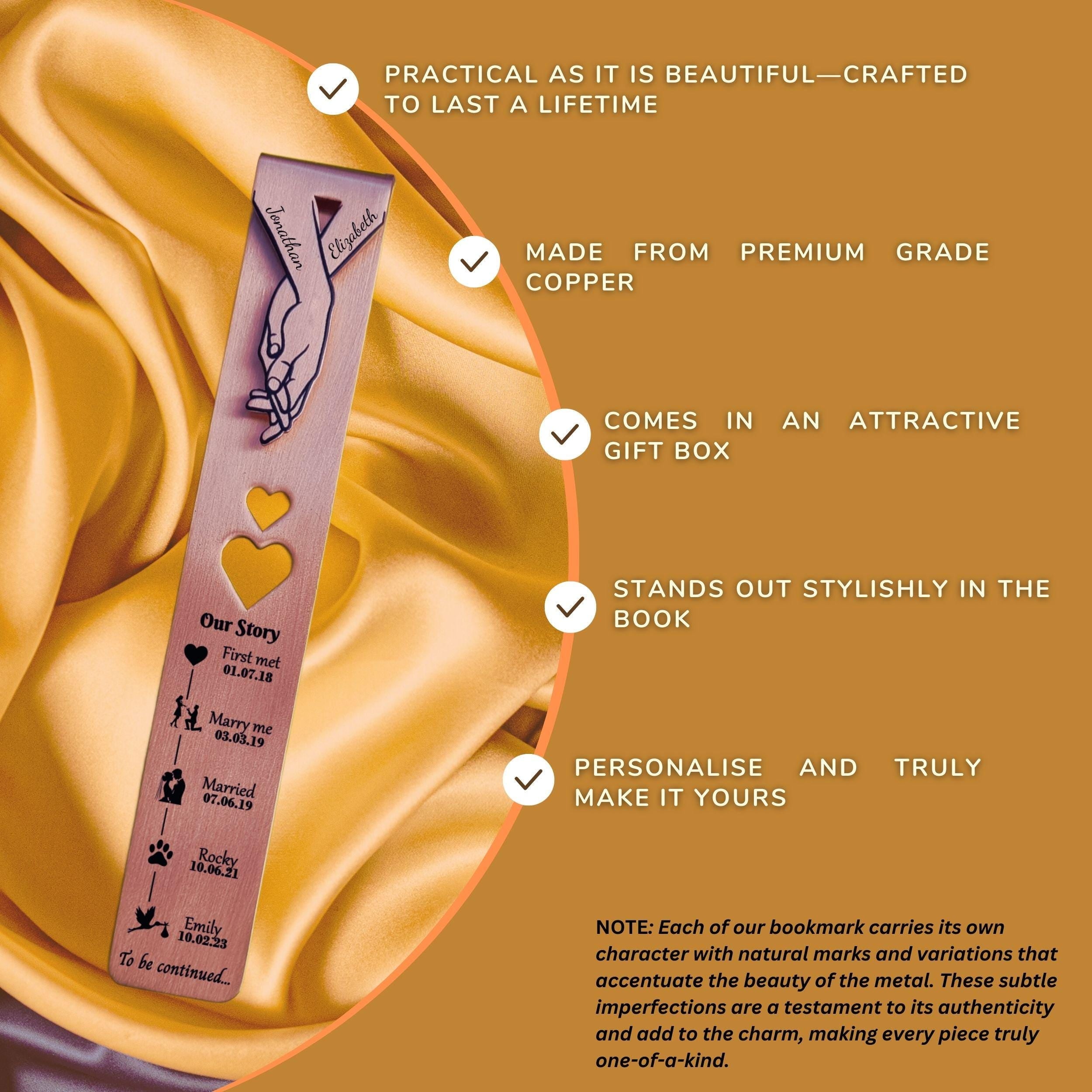 Our Story 7th Wedding anniversary 22nd anniversary Copper bookmark Rowdy Robin