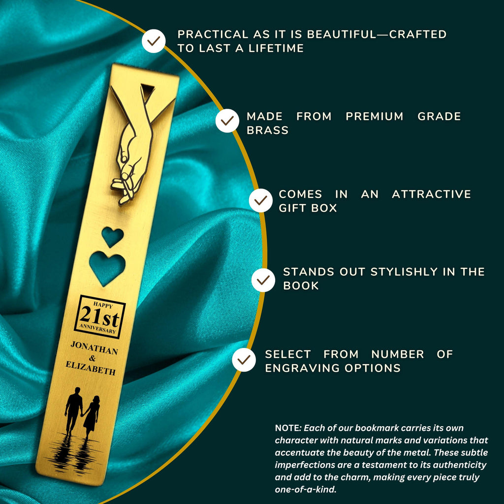 Silhouette 21st Wedding Anniversary Brass Bookmark Rowdy Robin