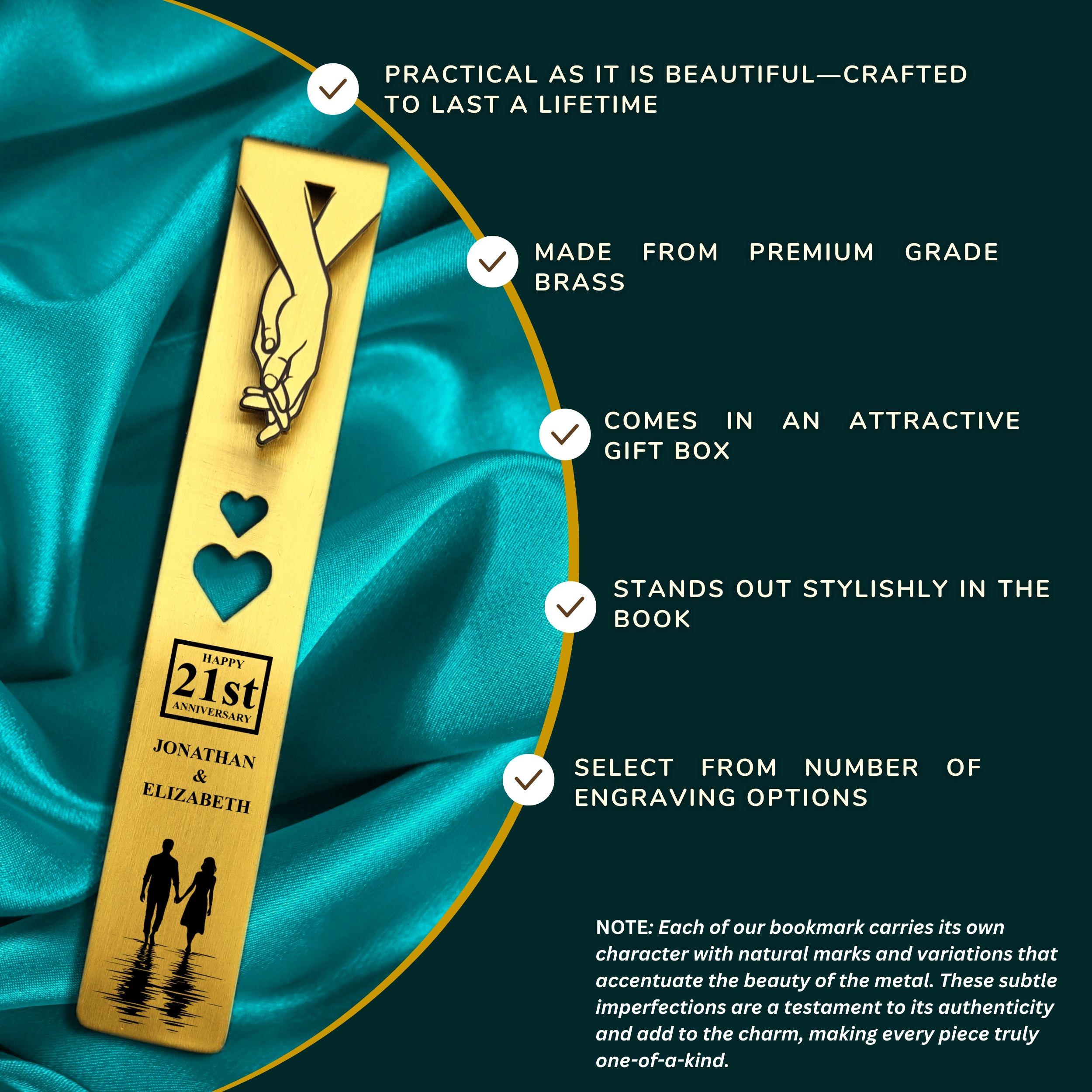 Silhouette 21st Wedding Anniversary Brass Bookmark Rowdy Robin