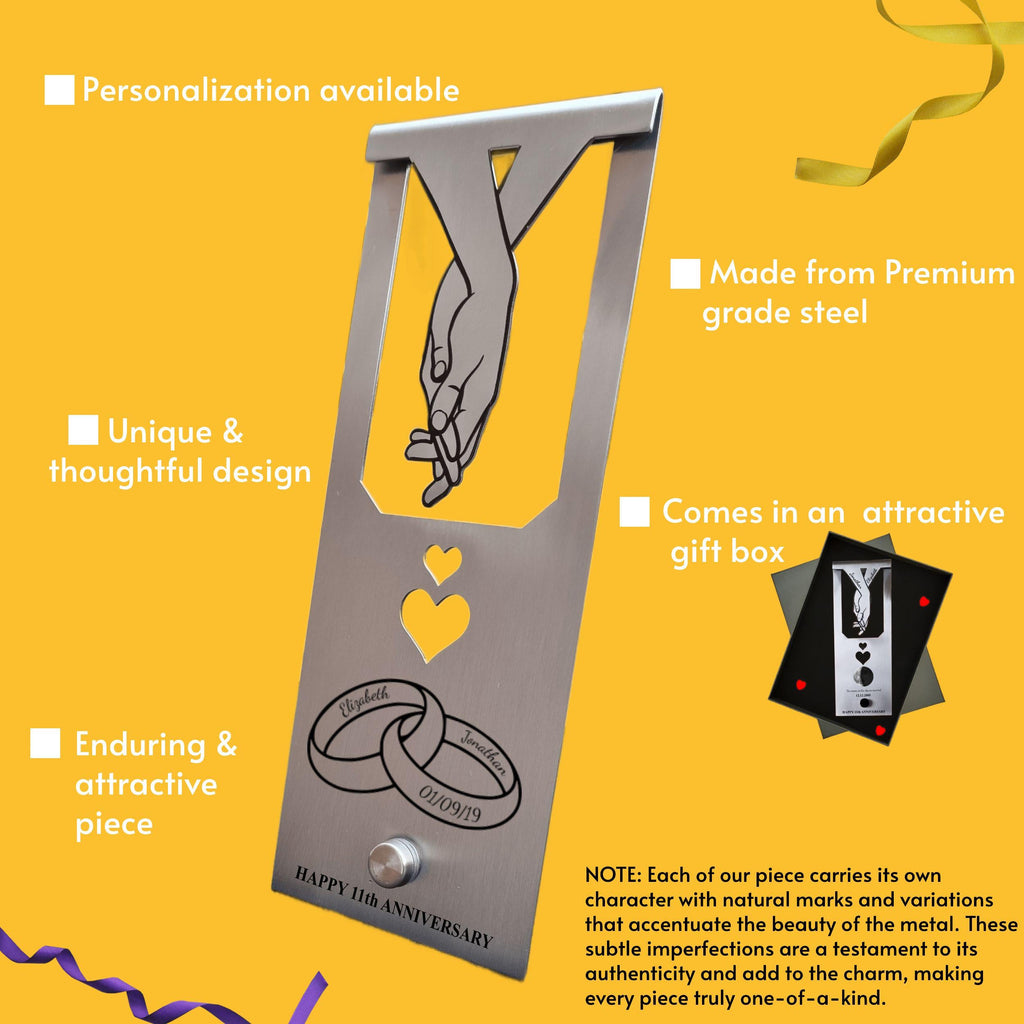 Ringbound  11th Wedding Anniversary Steel Mantelpiece Rowdy Robin