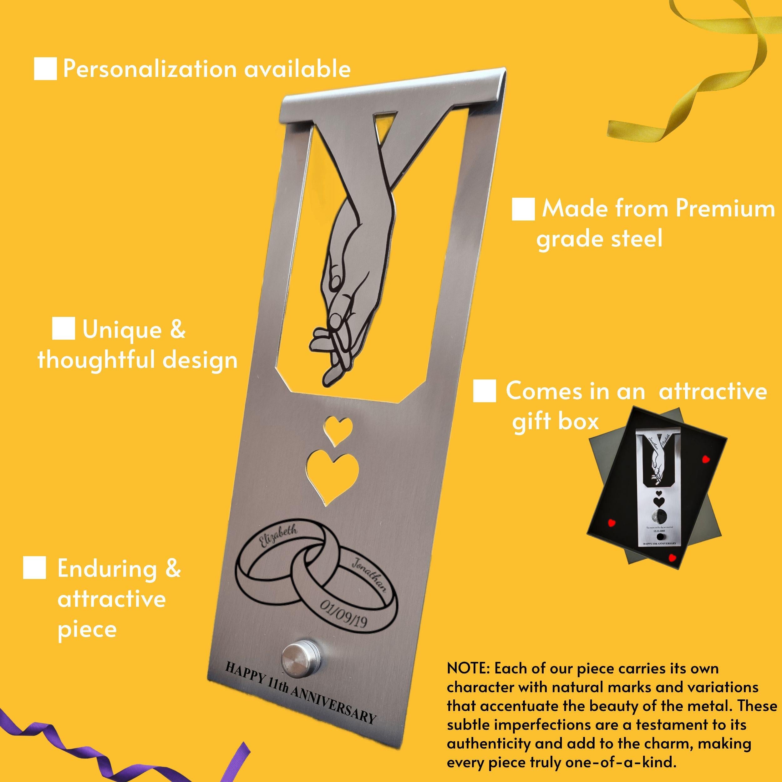 Ringbound  11th Wedding Anniversary Steel Mantelpiece Rowdy Robin