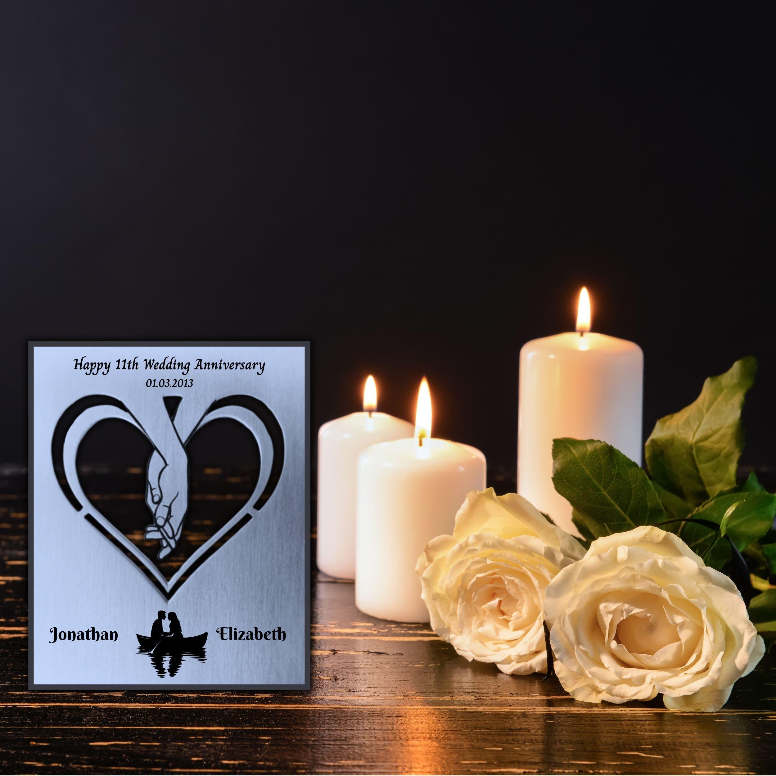 Silhouette 11th Wedding Anniversary Steel Mantelpiece Rowdy Robin