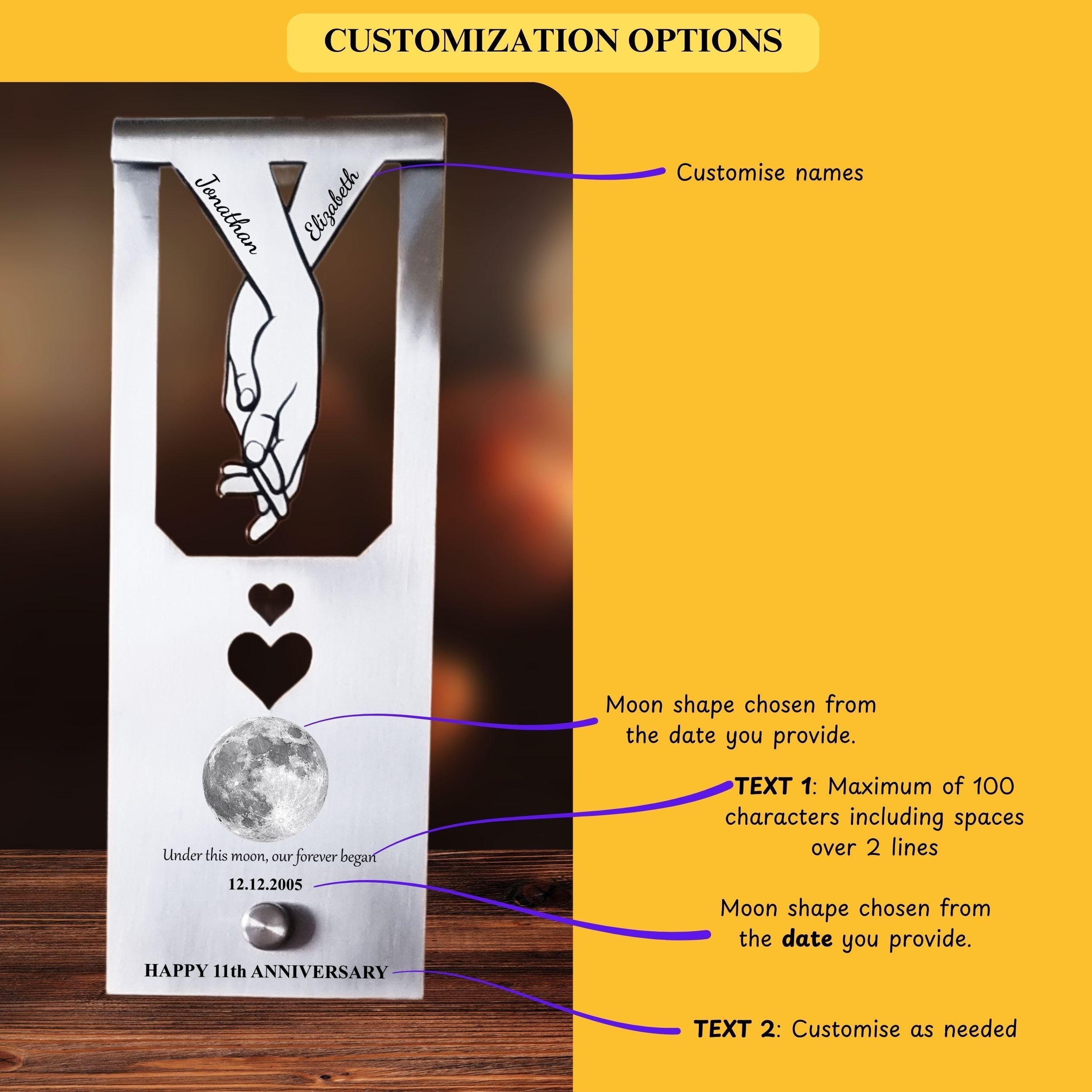 Our moon  11th Wedding Anniversary Steel Mantelpiece Rowdy Robin