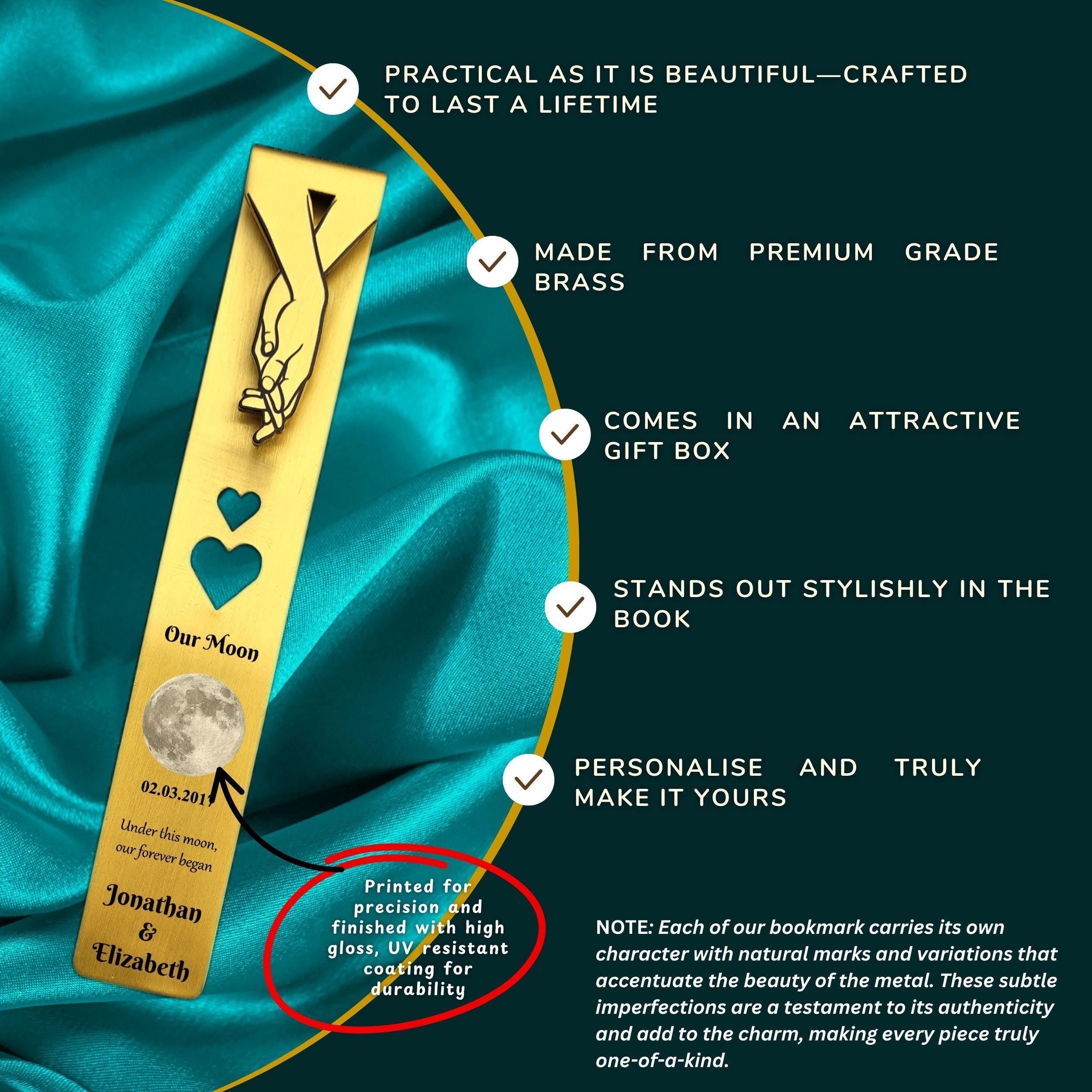 Our Moon 21st Wedding Anniversary Brass Bookmark Rowdy Robin