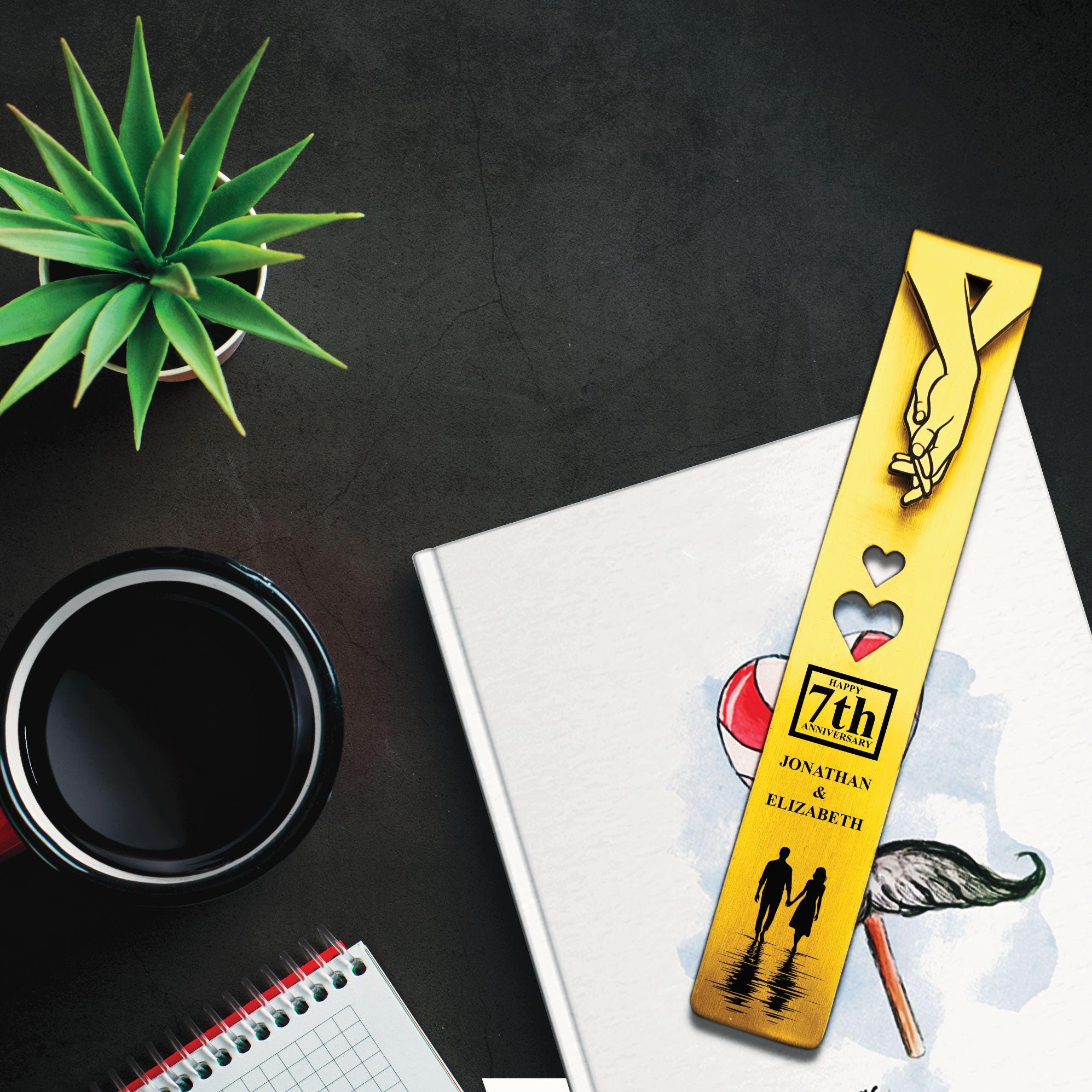 Silhouette 21st Wedding Anniversary Brass Bookmark Rowdy Robin